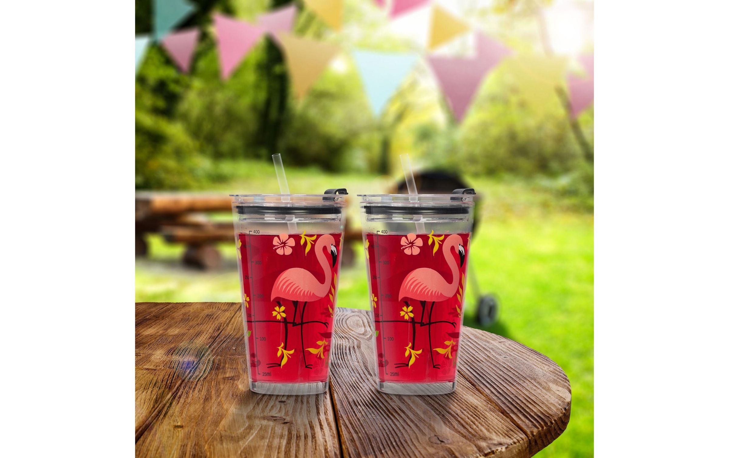relaxdays Glas "Flamingo 4 Stück 450 ml"