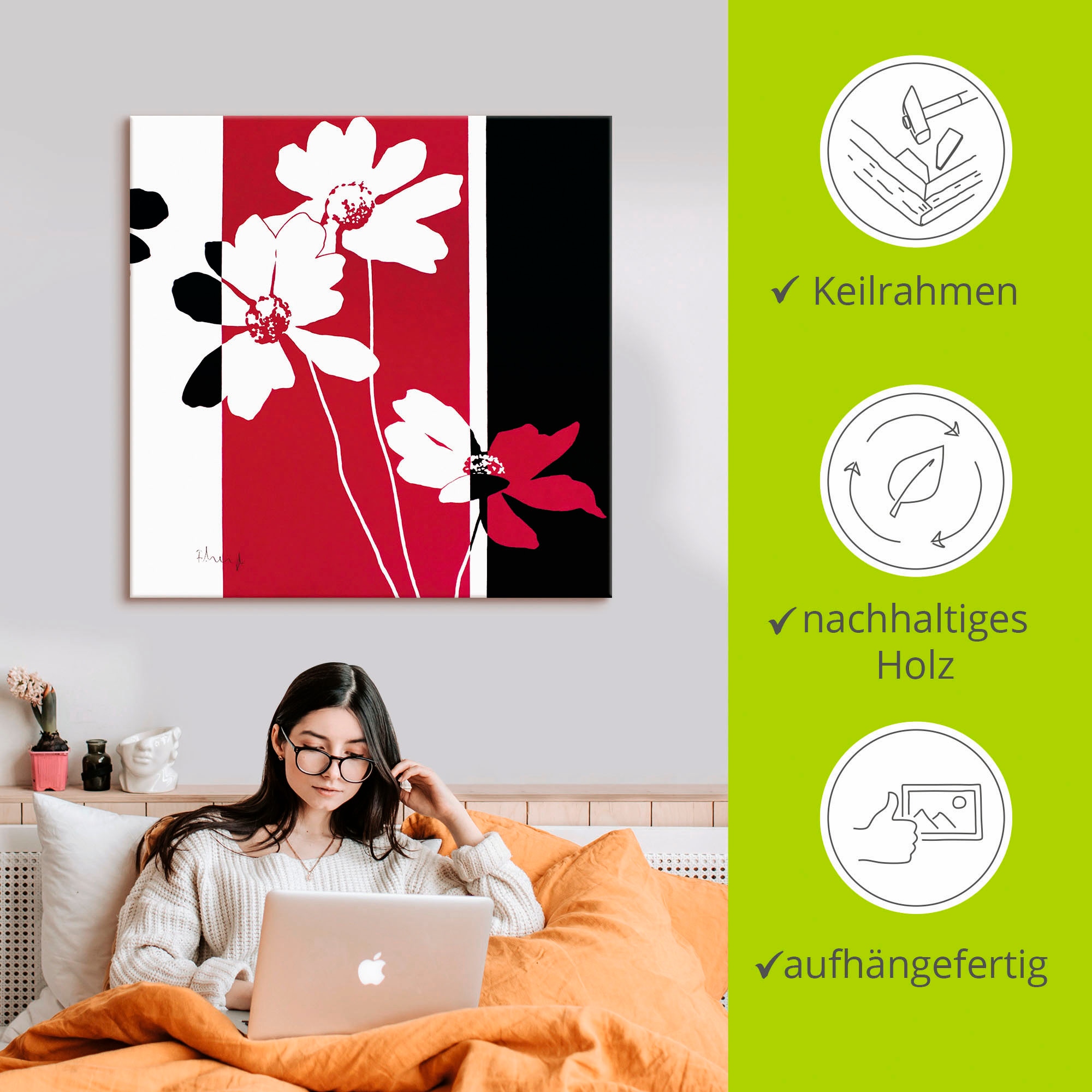 Artland Leinwandbild »Blumen Zusammensetzung II« Blumen 1 Stk. tlg. auf Holzrahmen gespannt