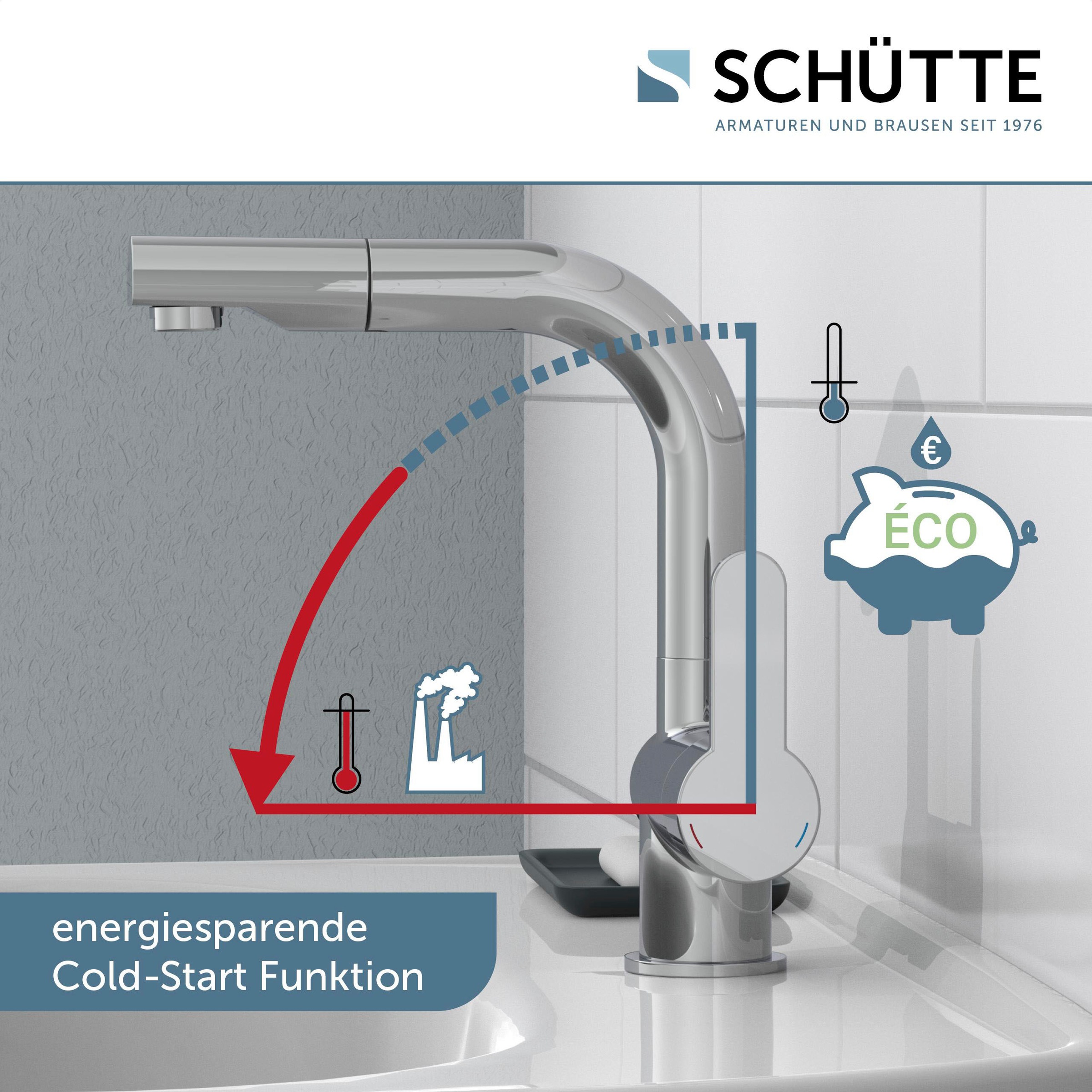 Schütte Robinetterie de salle de bain »3-teilige Serie LONDON« Ensemble,  Économique, protection anti-brûlure, pivotant à 360°, économiseur d’eau