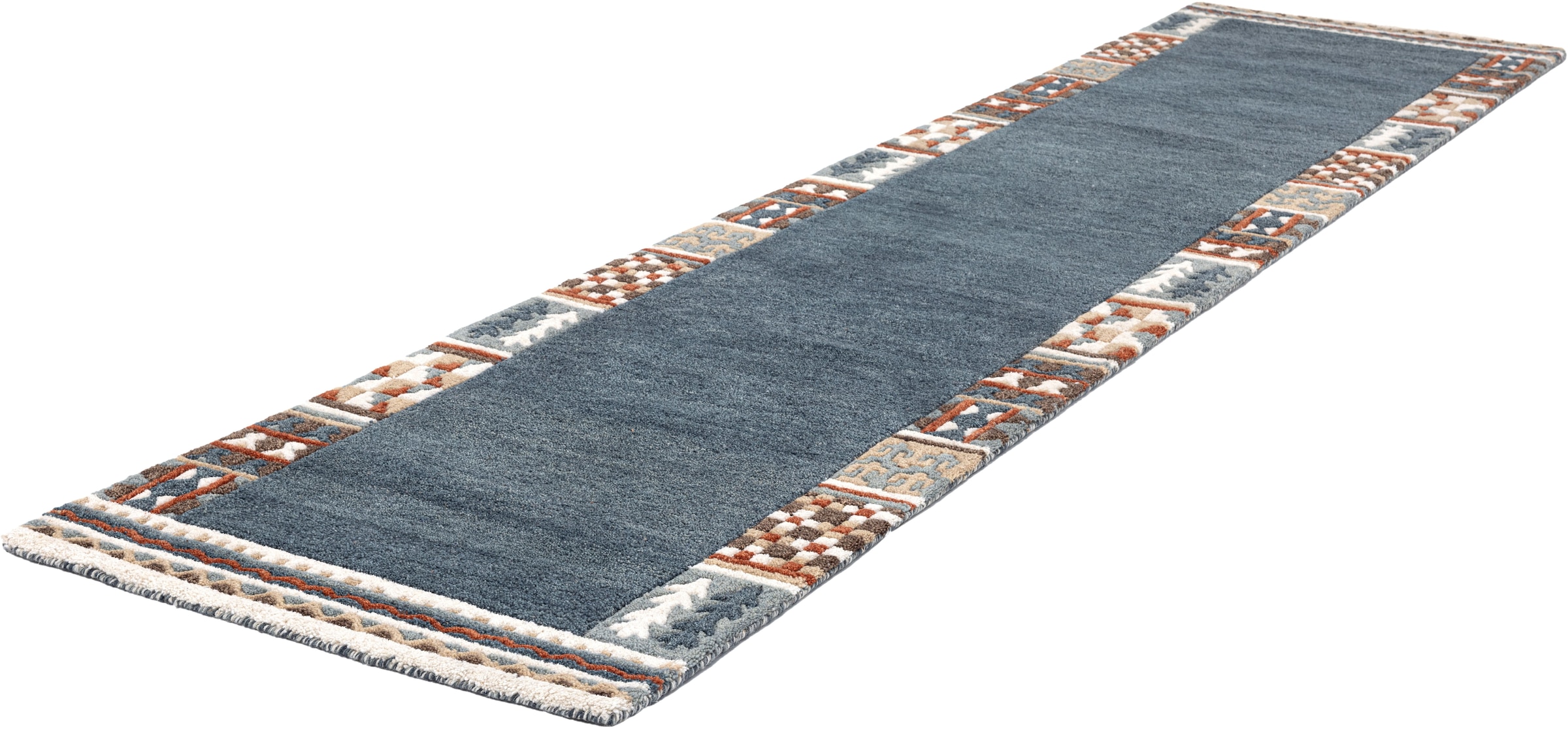 THEKO Chemin de table »Nuno, reine Wolle,  Handgefertigt, mit Bordüre« Rectangulaire 14 mm Höhe handgetuftet, Brücke, Wohnzimmer, Schlafzimmer, Esszimmer