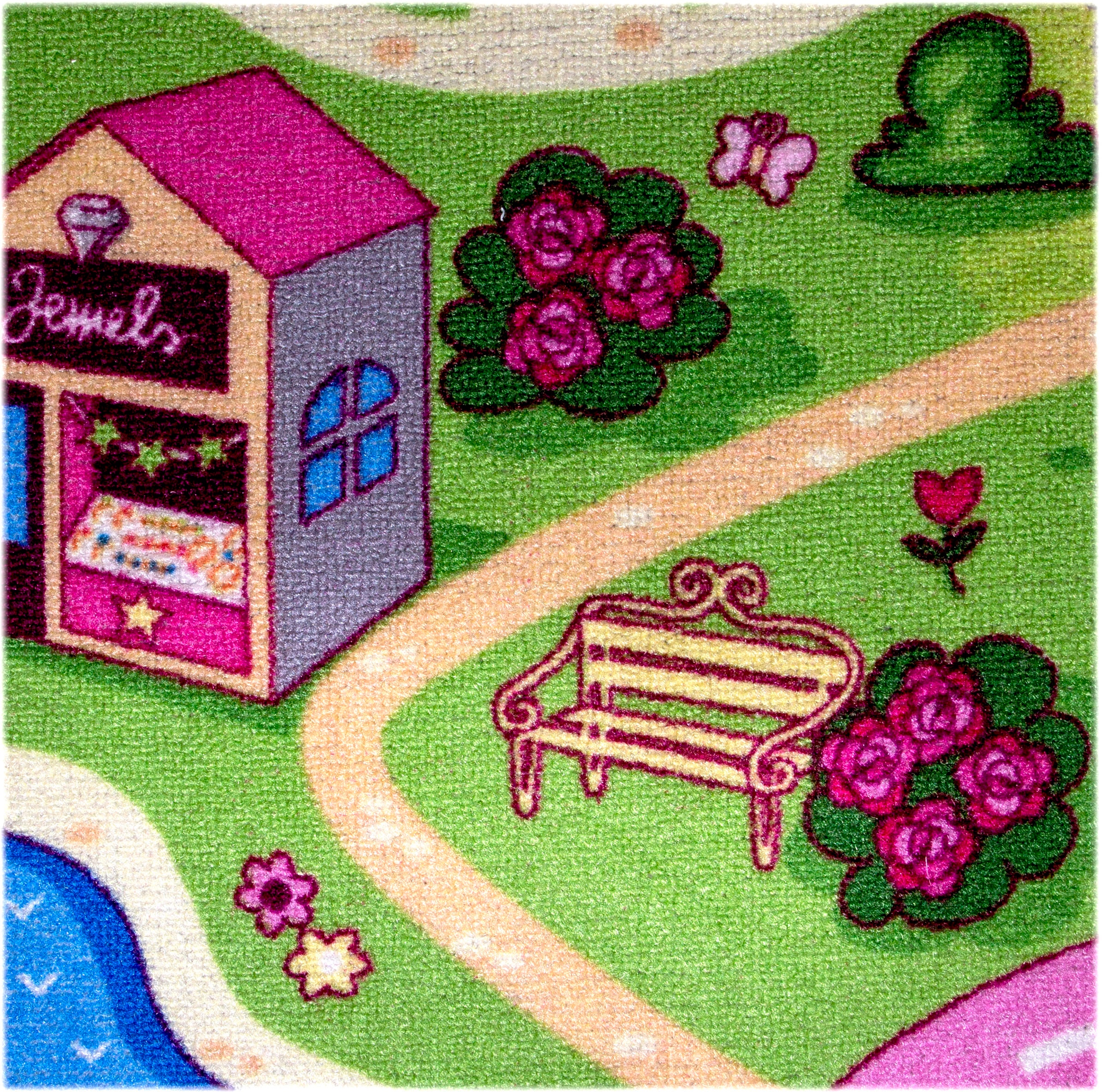 Andiamo Teppichboden »Sweet Towny, Schlinge, Made in Belgium«, rechteckig, 6,5 mm Höhe, bedruckt, Spielteppich, Breite 400 cm, Motiv Strasse, Kinderzimmer