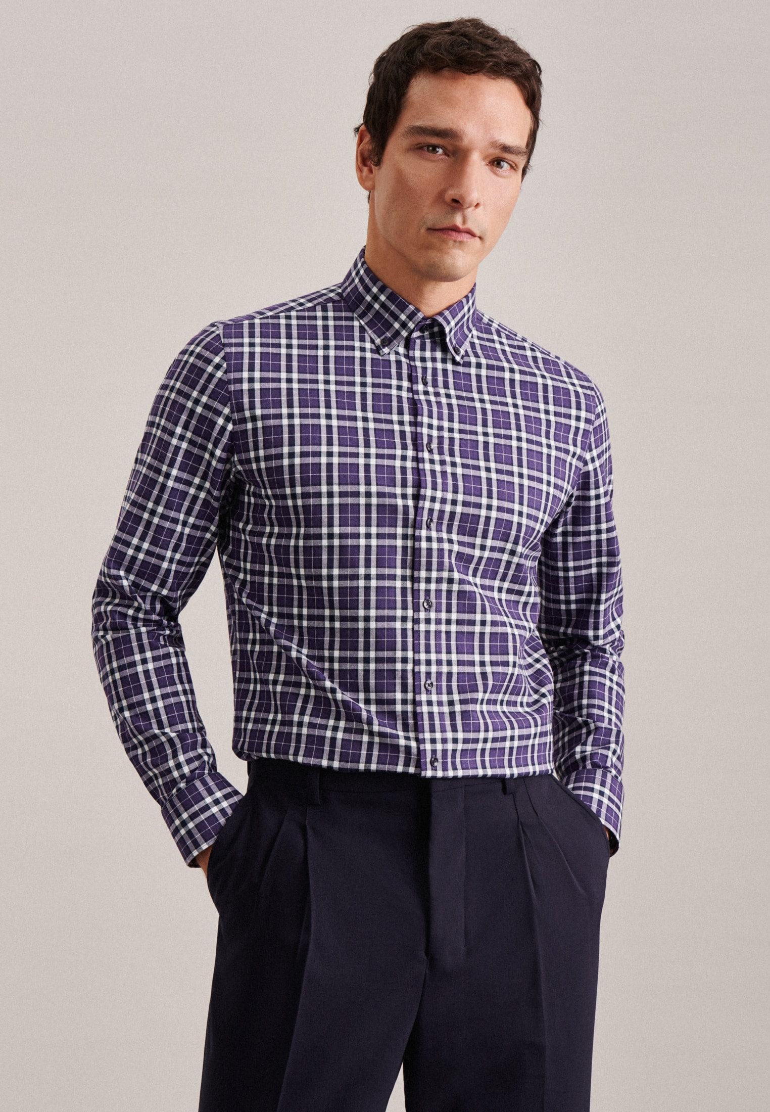 seidensticker Flanellhemd »Slim«, Slim Langarm Button-Down-Kragen Karo