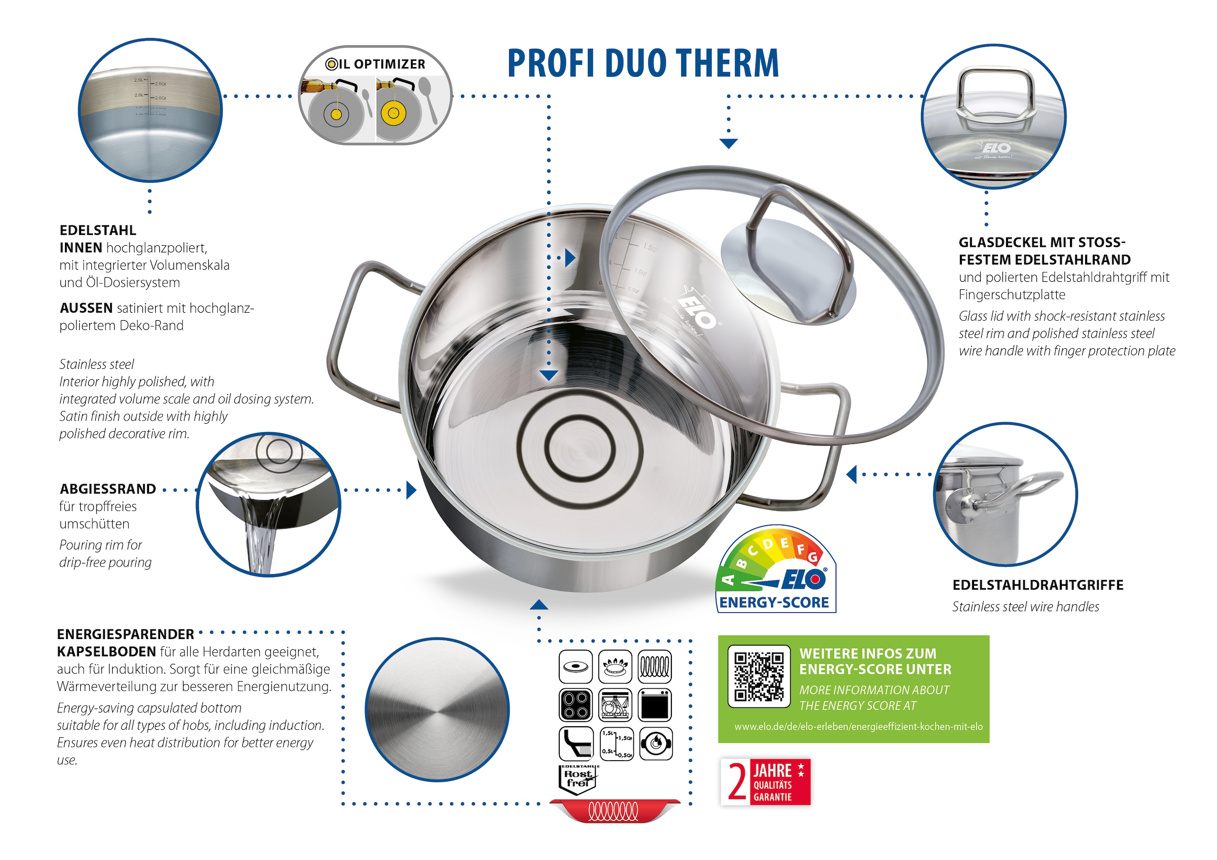 Elo Basic Set de casseroles »Basic Profi Duo Therm Topfset 6-teilig« Set, 10 cuis tlg.
