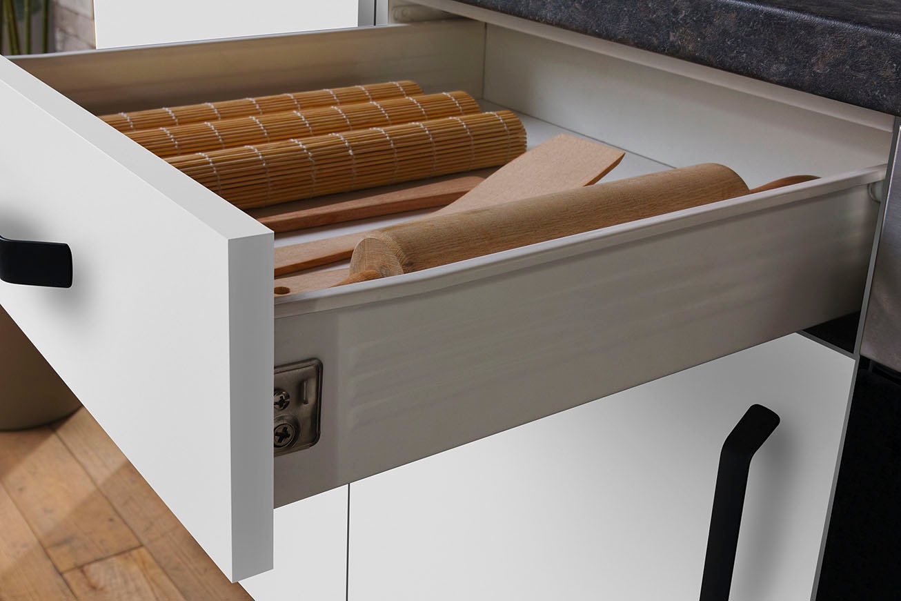 wiho Küchen Küchenzeile »"Simi", wahlweise mit E-Geräten, mit verstellbaren Füssen« Soft-Close-Funktion in Schubkästen und Auszügen, Breite 220 cm