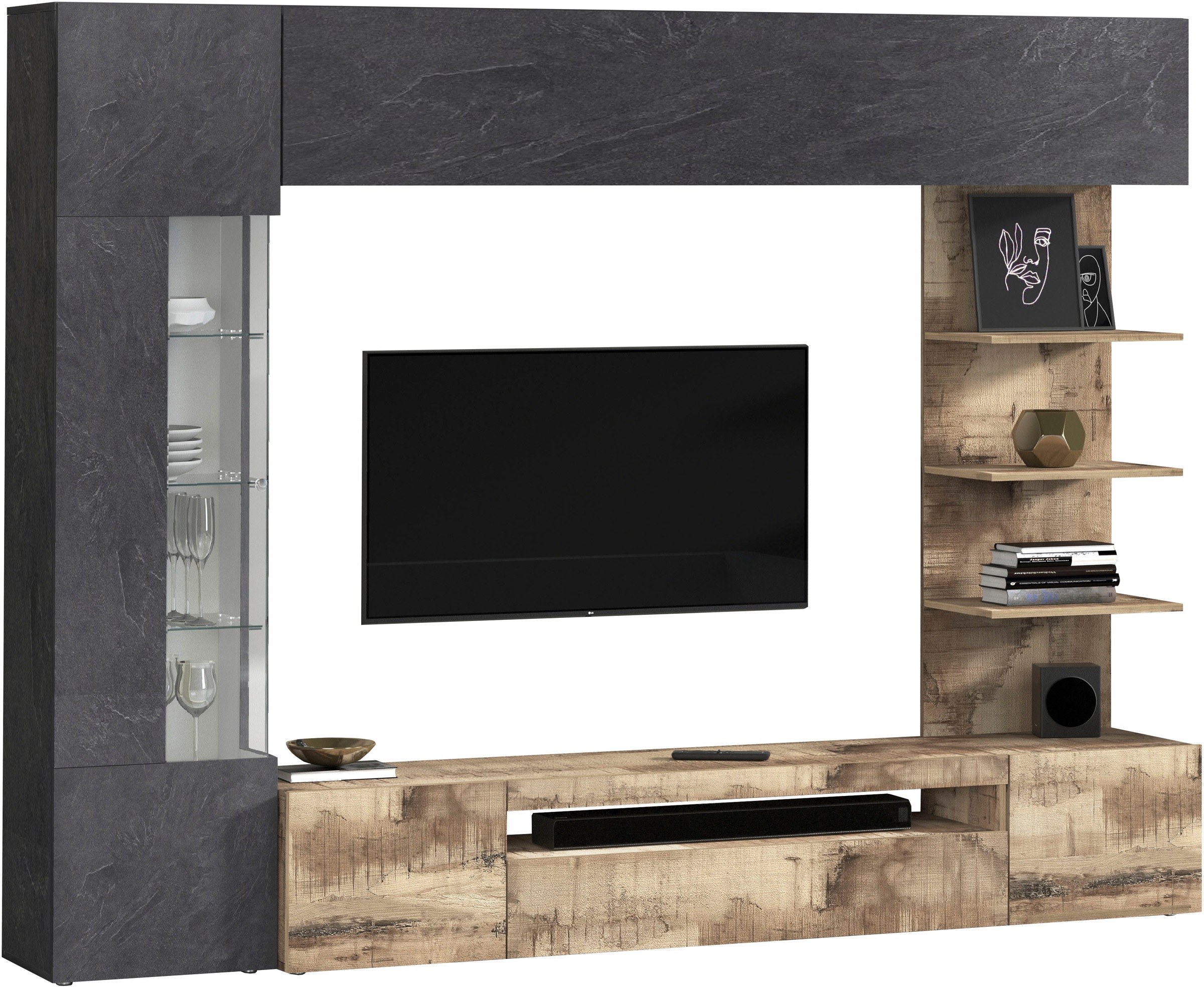Image of GOODproduct Wohnwand "Wohnwand New Egypt, Anbauwand, Medienwand, Wohnzimmerwand" Weiss in Hochglanz, alle anderen Farben in matter Ausführung., 4 Stk. tlg.