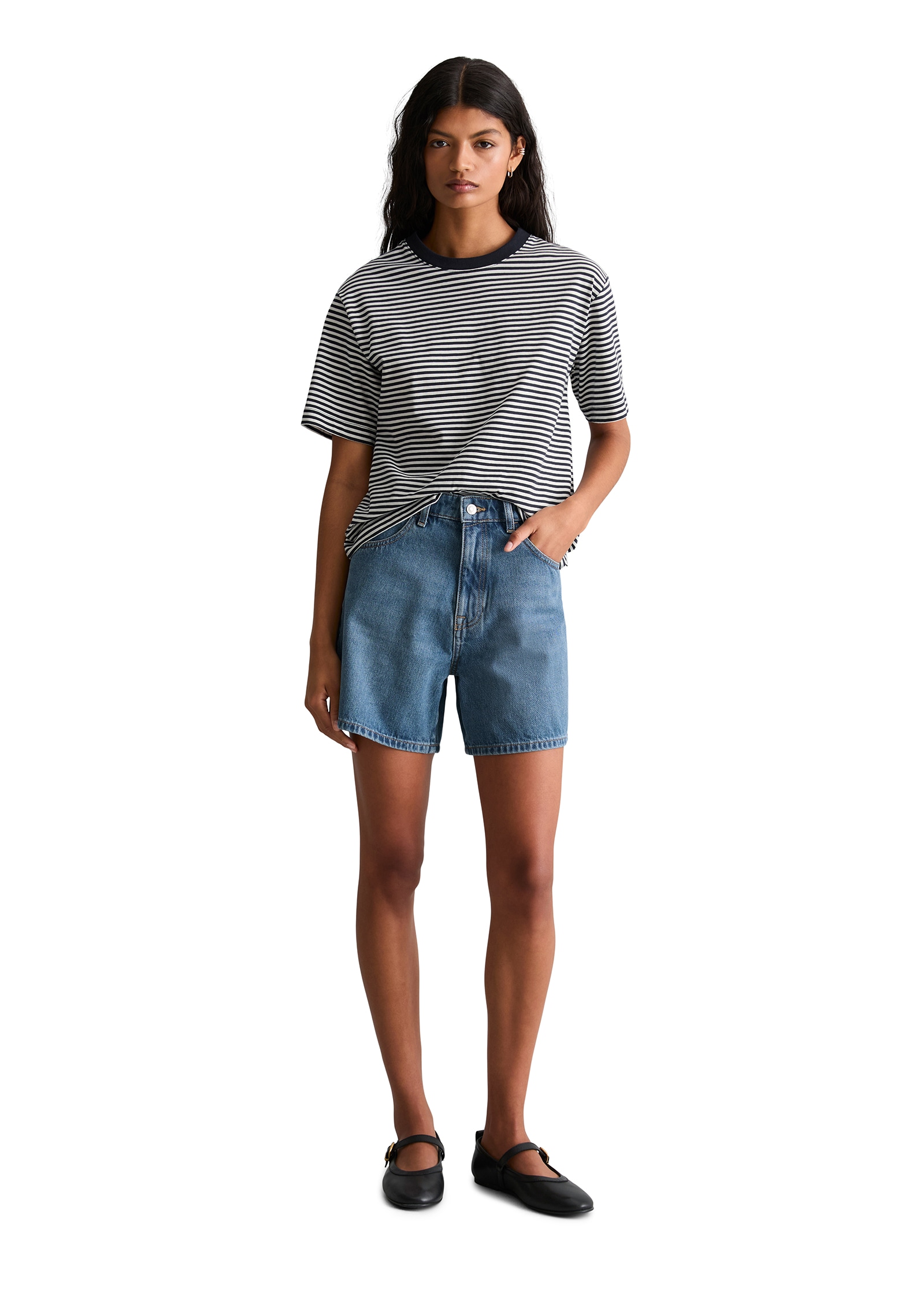 Marc O'Polo DENIM Jeansshorts »Model Filda relaxed aus Rigid Denim« hohe Leibhöhe
