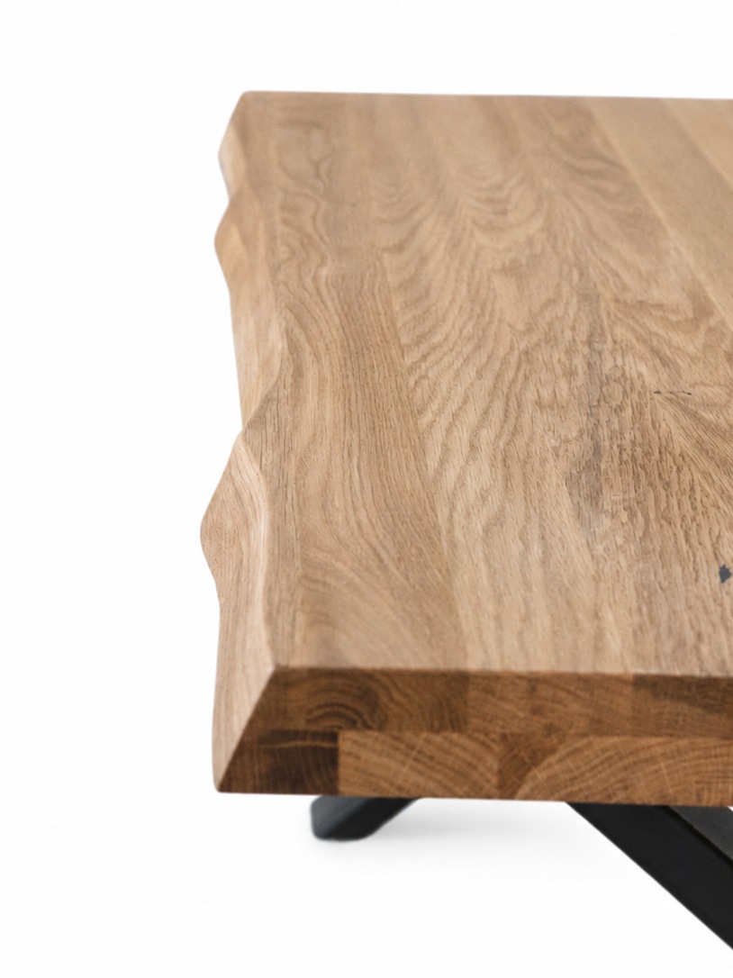 GOODproduct Couchtisch »Narvik, Wohnzimmertisch, Sofatisch, Beistelltisch, Kaffeetisch« Wildeiche geölt Natur/Smoke, Baumkante, Metallgestell