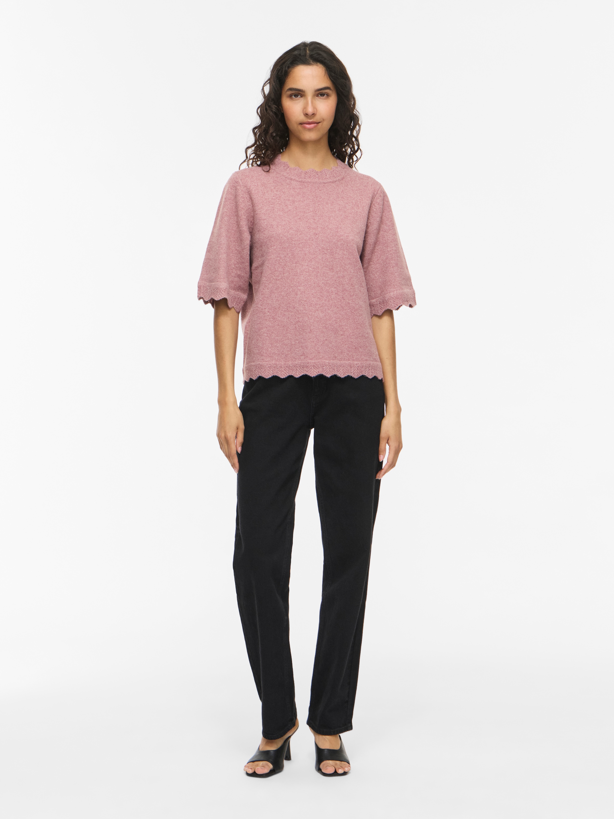 Vila Pull à manches courtes »VINIKOLINA O-NECK 2/4 KNIT TOP - NOOS« mélange de matériaux, coupe normale