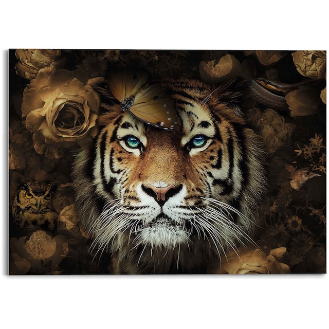 Reinders! Glasbild »Glasbild Tiger Tierreich - Blumen - Herbstfarben -  Blaue Augen«, Tiger, (1 St.) günstig kaufen