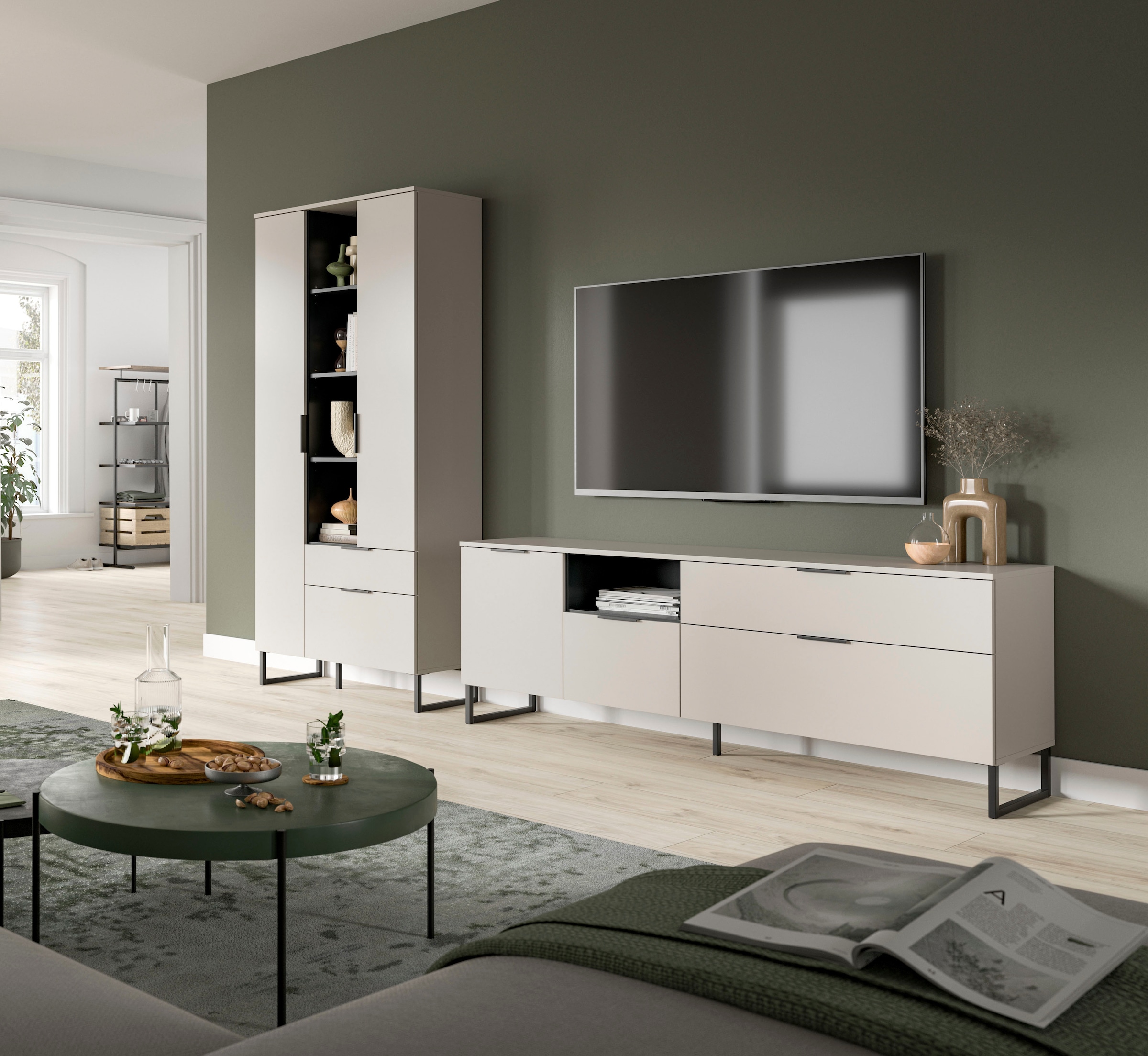 INOSIGN Wohnwand »ADIO, Breite 290 cm, 2-teiliges Set, mit Metall-Kufenfüsse« Set, bestehend aus: Mehrzweckschrank und Lowboard, 2 Stk. tlg.