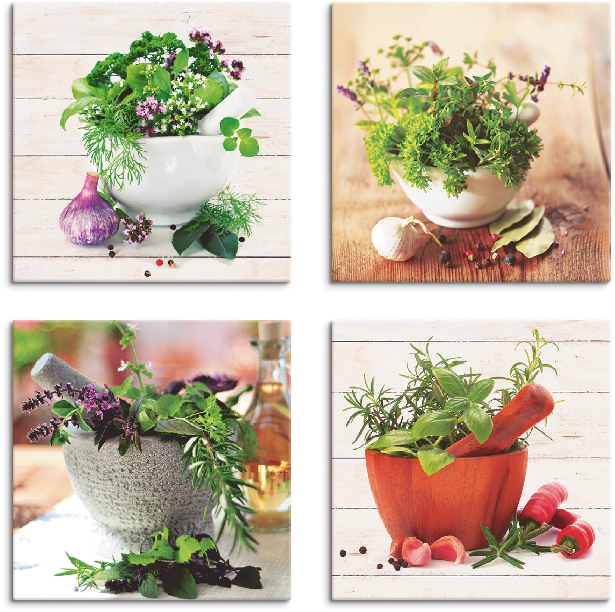 Image of Artland Leinwandbild »Frische Kräuter und Gewürze«, Arrangements, (4 St.) bei Ackermann Versand Schweiz
