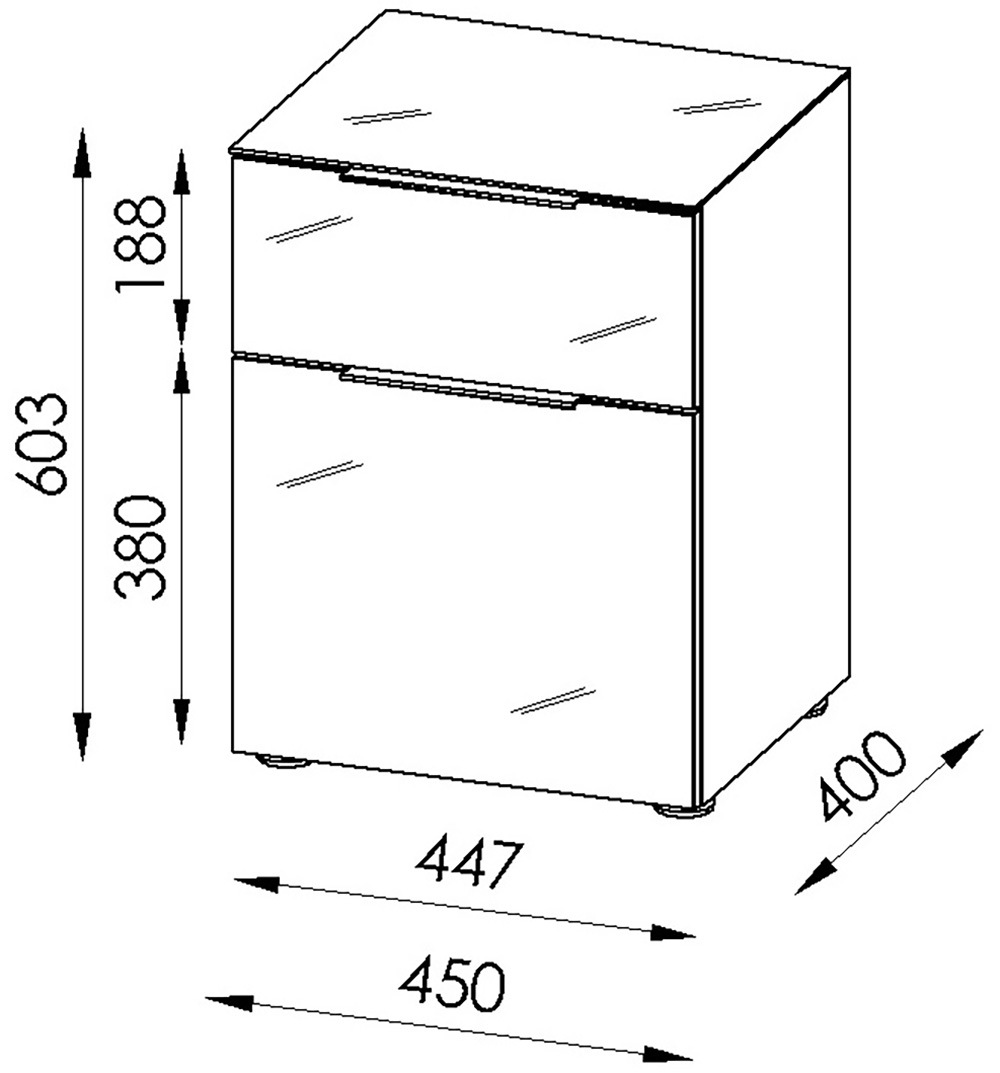 Manjana Möbel Nachtkommode »mit Chrom oder Schwarz matten Metallgriffen« mit Glasfronten, melaminbeschichtete Oberfläche, mit Vollauszug