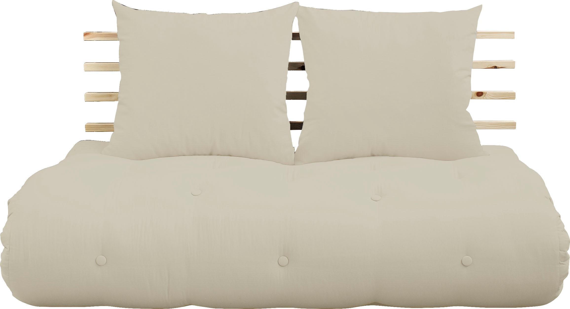 Image of Karup Design Schlafsofa "Shinsano, futonstil, Rückenrahmen und zweiteiligem Kissenset" aus massivem Kiefernholz, faltbarer Matratze, multifunktional, Scandi