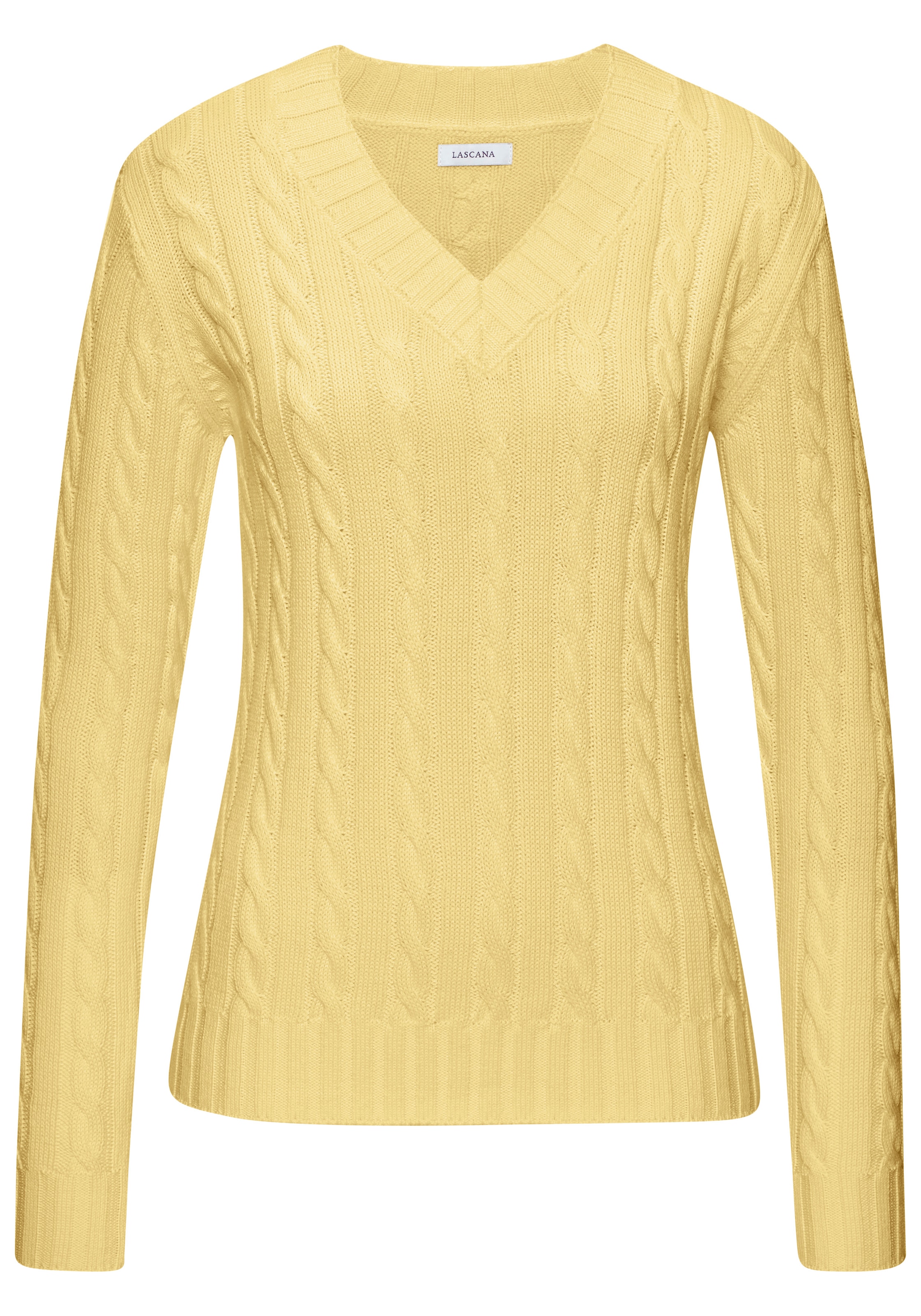 LASCANA Pull col V mit Zopfstrickmuster