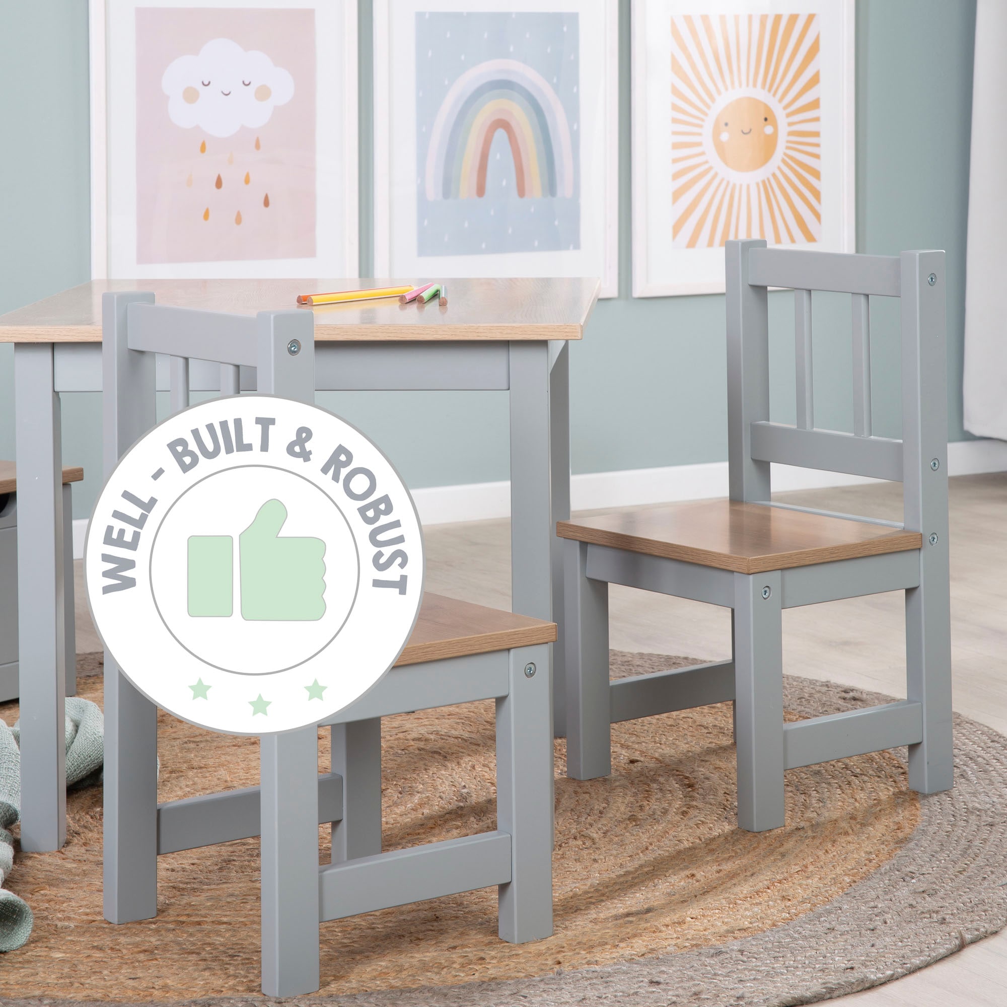 roba® Kindersitzgruppe »Woody, Holzdekor/taupe«, (3 tlg.)