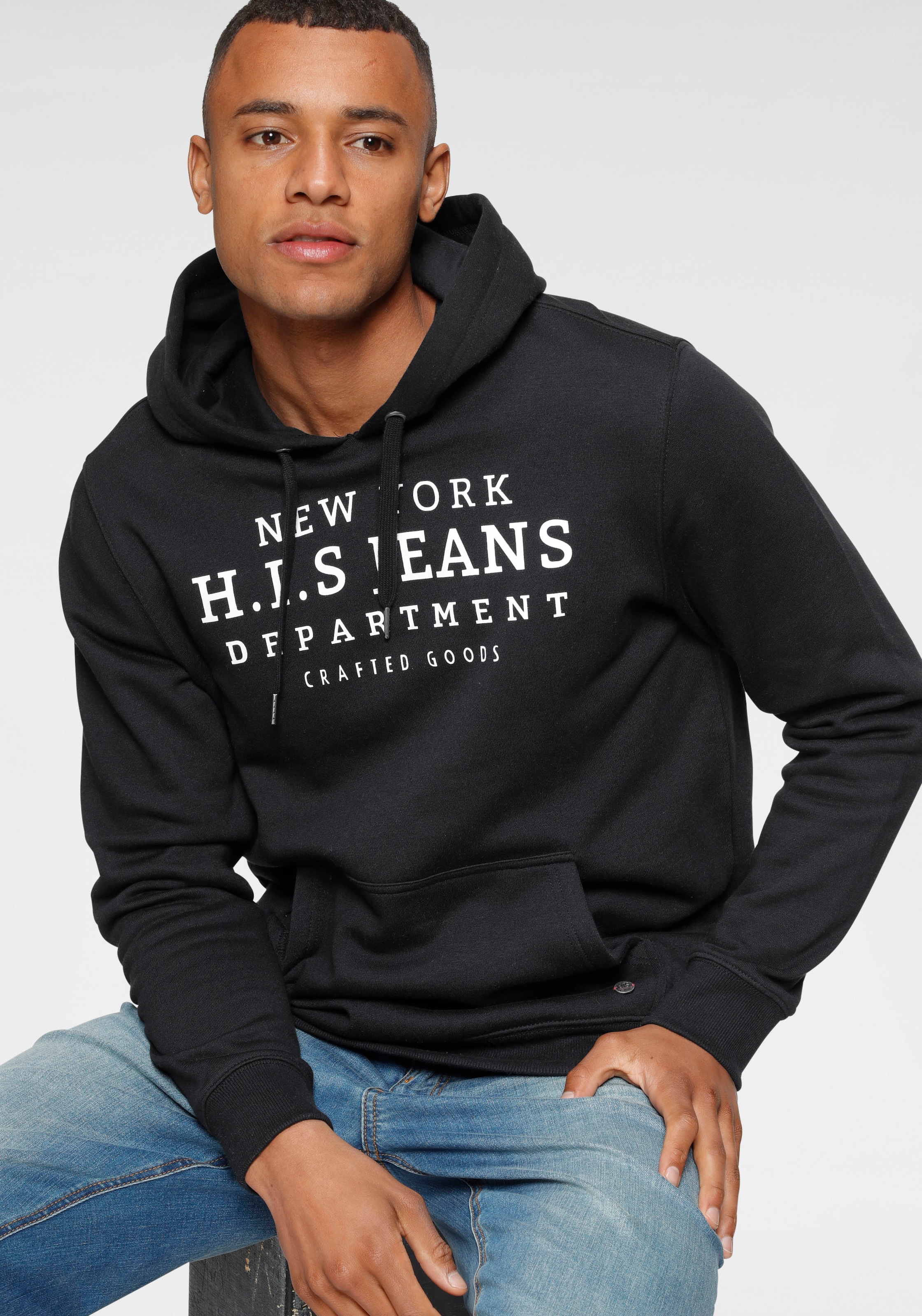 Image of H.I.S Kapuzensweatshirt, mit Print und Badge, Kapuze, für sportliche Outfits