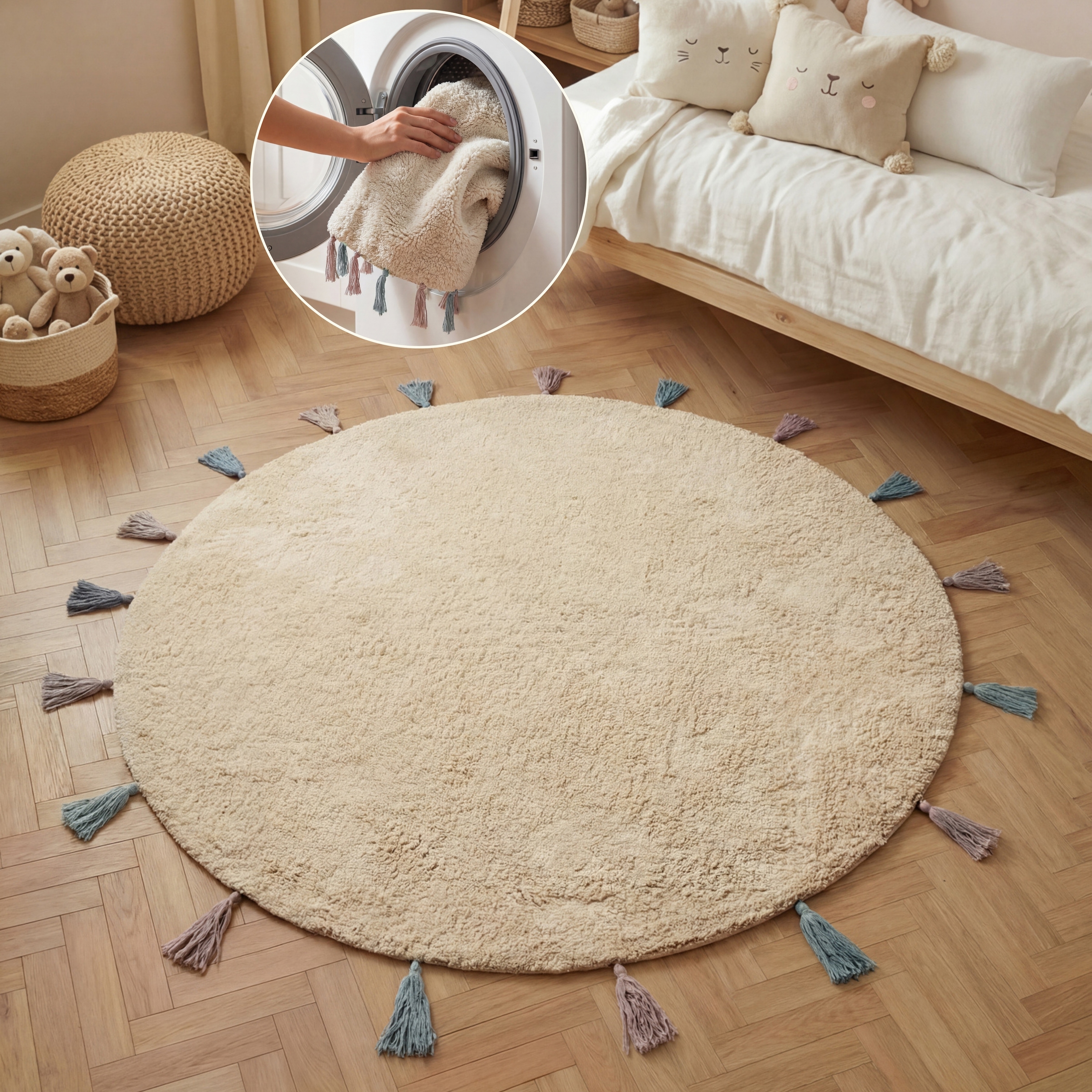 Image of HANSE Home Kinderteppich "Sunna" Motivform 10 mm Höhe Waschbar, Handgemacht, Baumwolle, Rutschfest Spielteppich Kinderzimmer