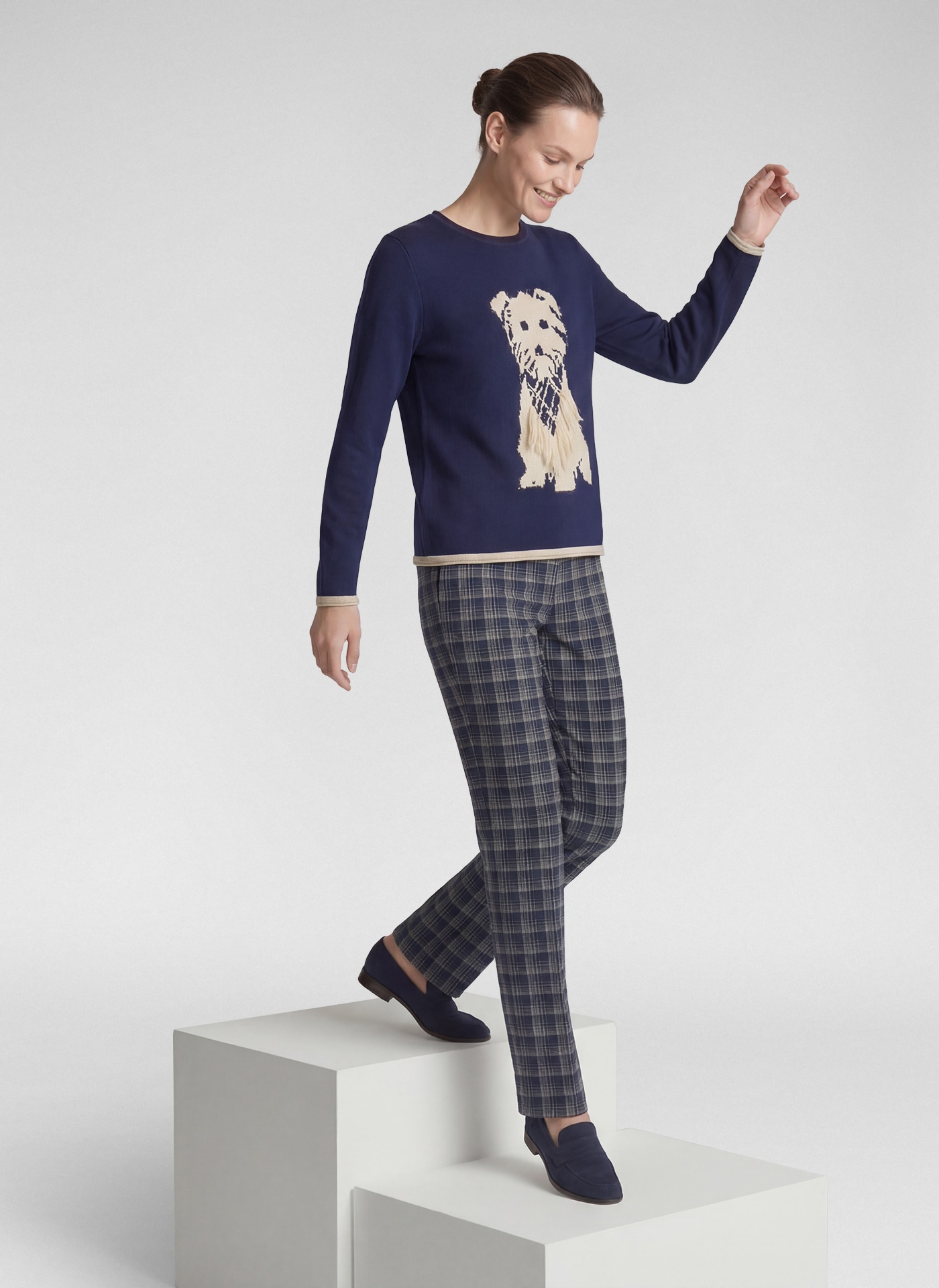Rabe Pull en tricot avec motif chien et franges