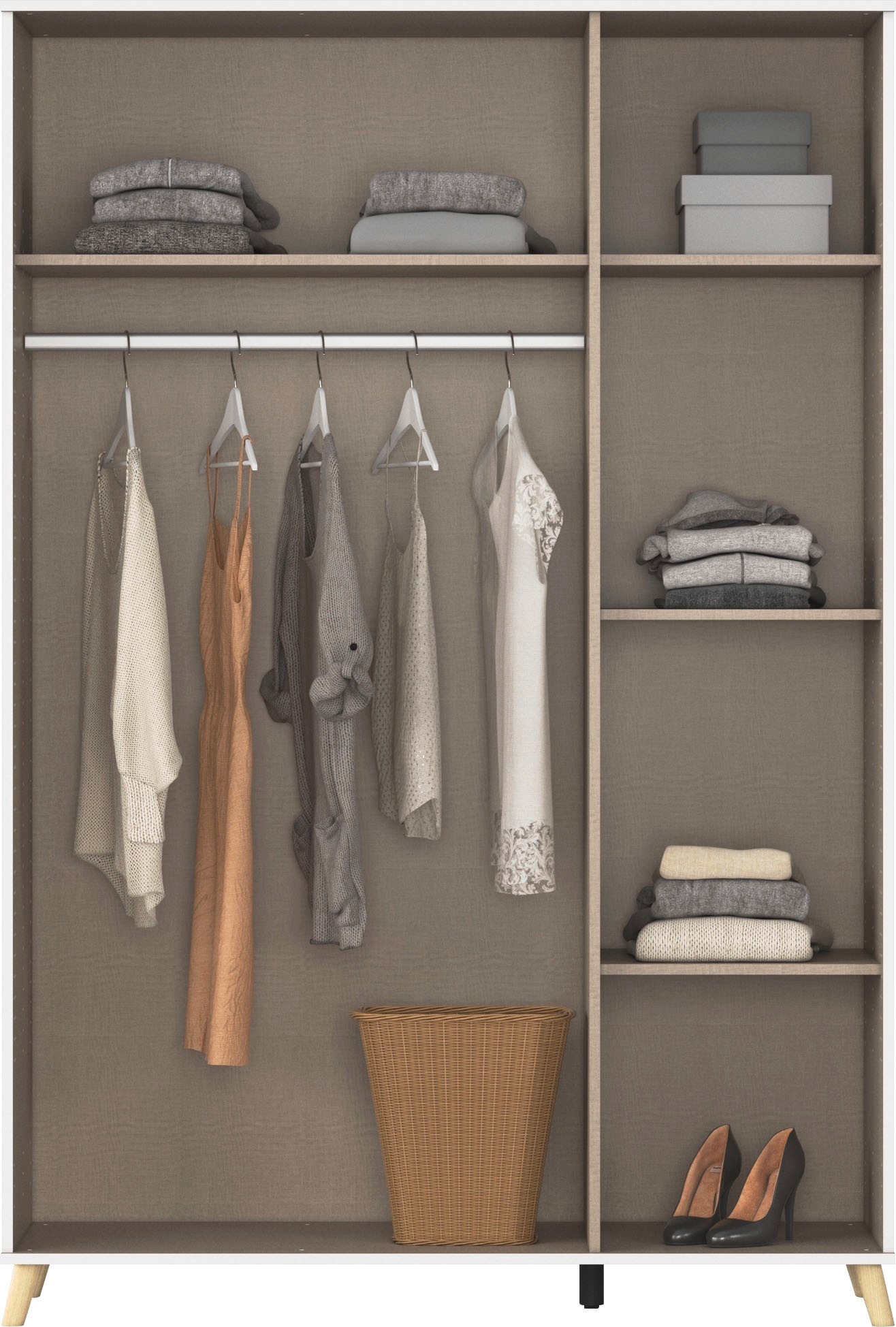 rauch Kleiderschrank »Skandi Kinderzimmer Schlafzimmerschrank FALUN« Breite 137/182, Höhe 203 cm,  im modernen Skandi-Look, Füsse/Griffe Eiche massiv MADE IN GERMANY