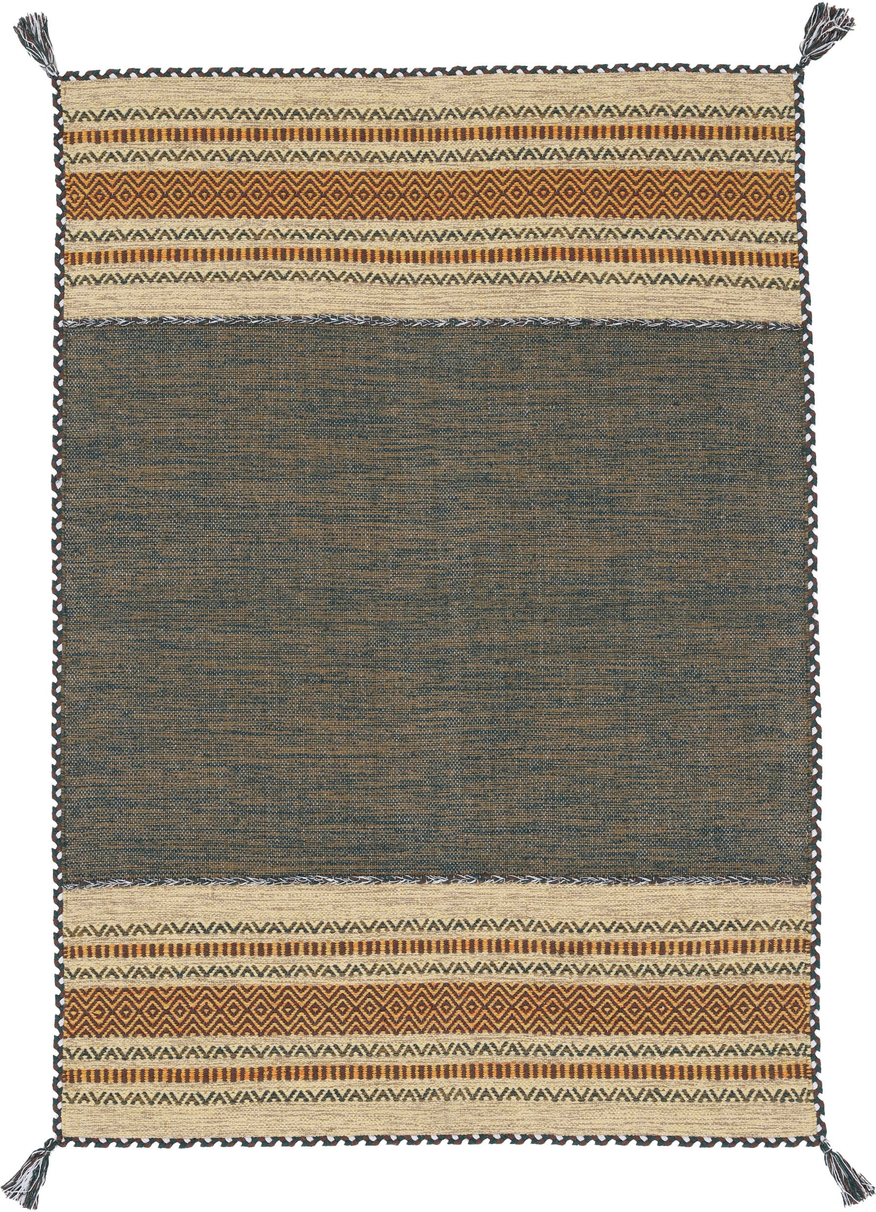 Image of carpetfine Teppich "Kelim Azizi, auch als Läufer erhältlich" rechteckig 5 mm Höhe handgewebt, Baumwolle, Wendeteppich mit Fransen, Fleckerl, Wohnzimmer