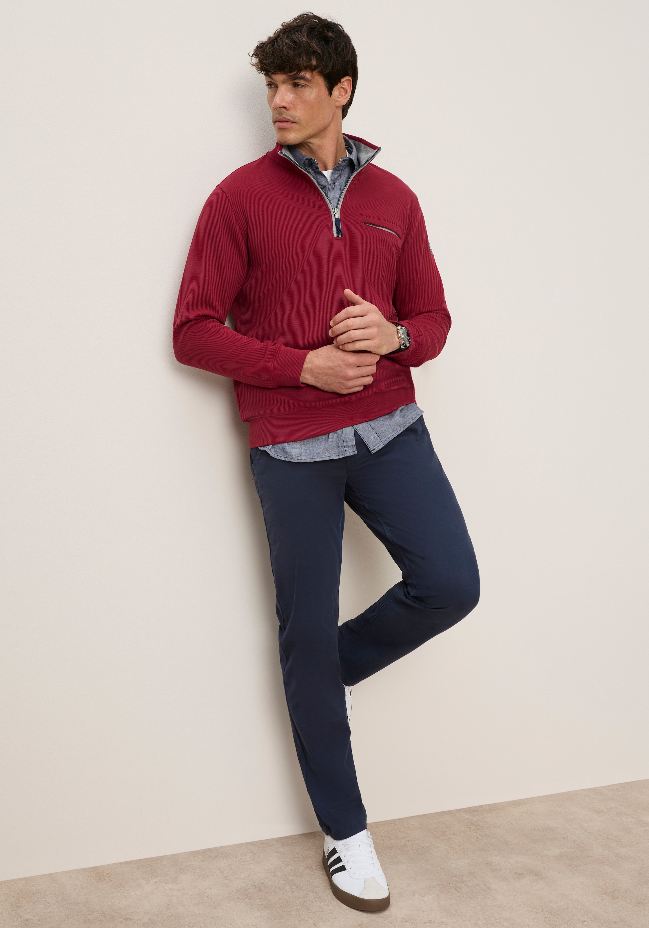 Man's World Sweat-shirt »- Sportiv gepflegte Optik für Alltag und Freizeit«, Tissu supérieur côtelé, poche zippée, accents contrastés
