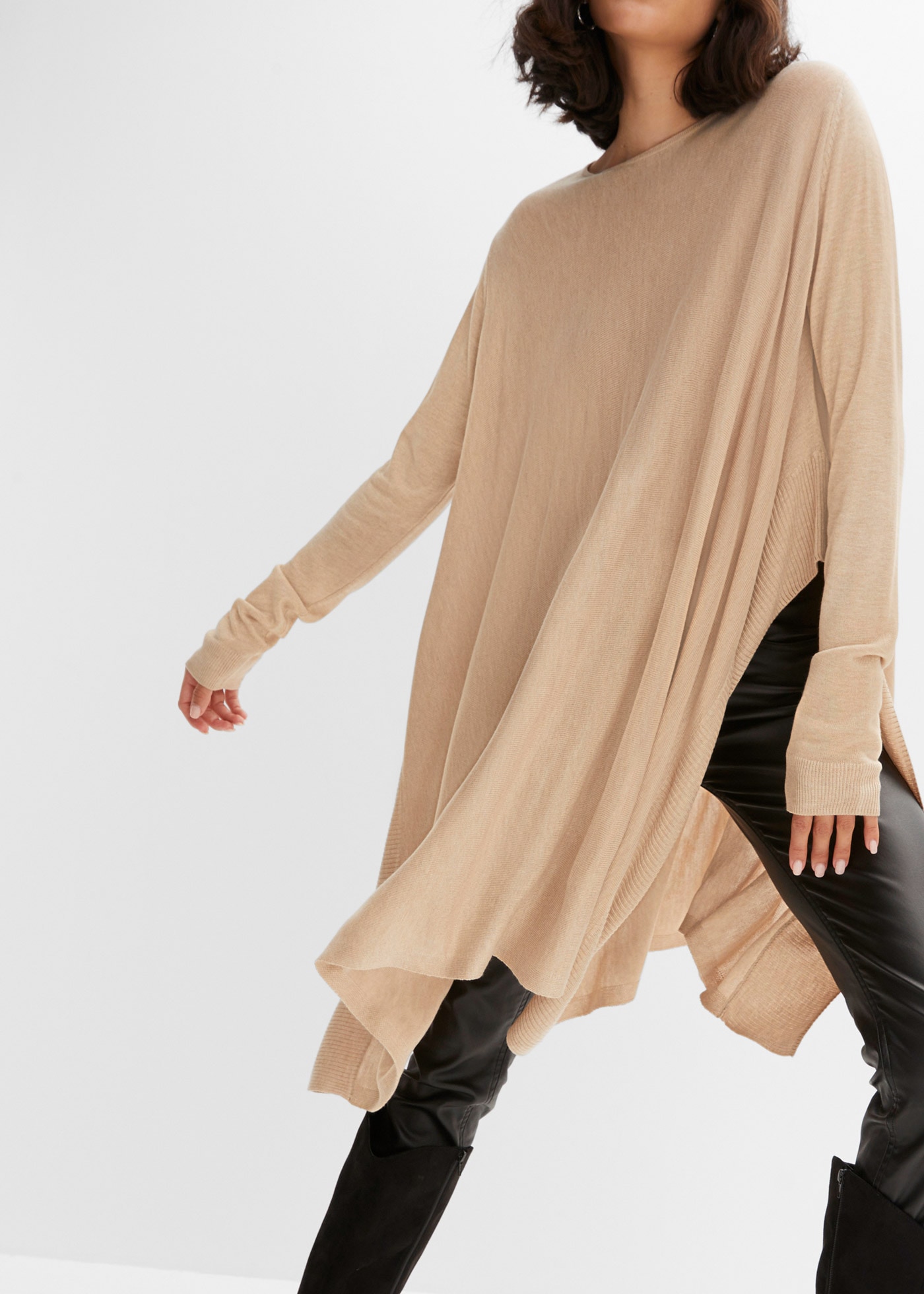 Image of bonprix Longpullover "Long-Pullover aus Viskose-Mix" Feinstrick-Viskose-Mix, Oversized-Passform, Poncho-Look, elegant