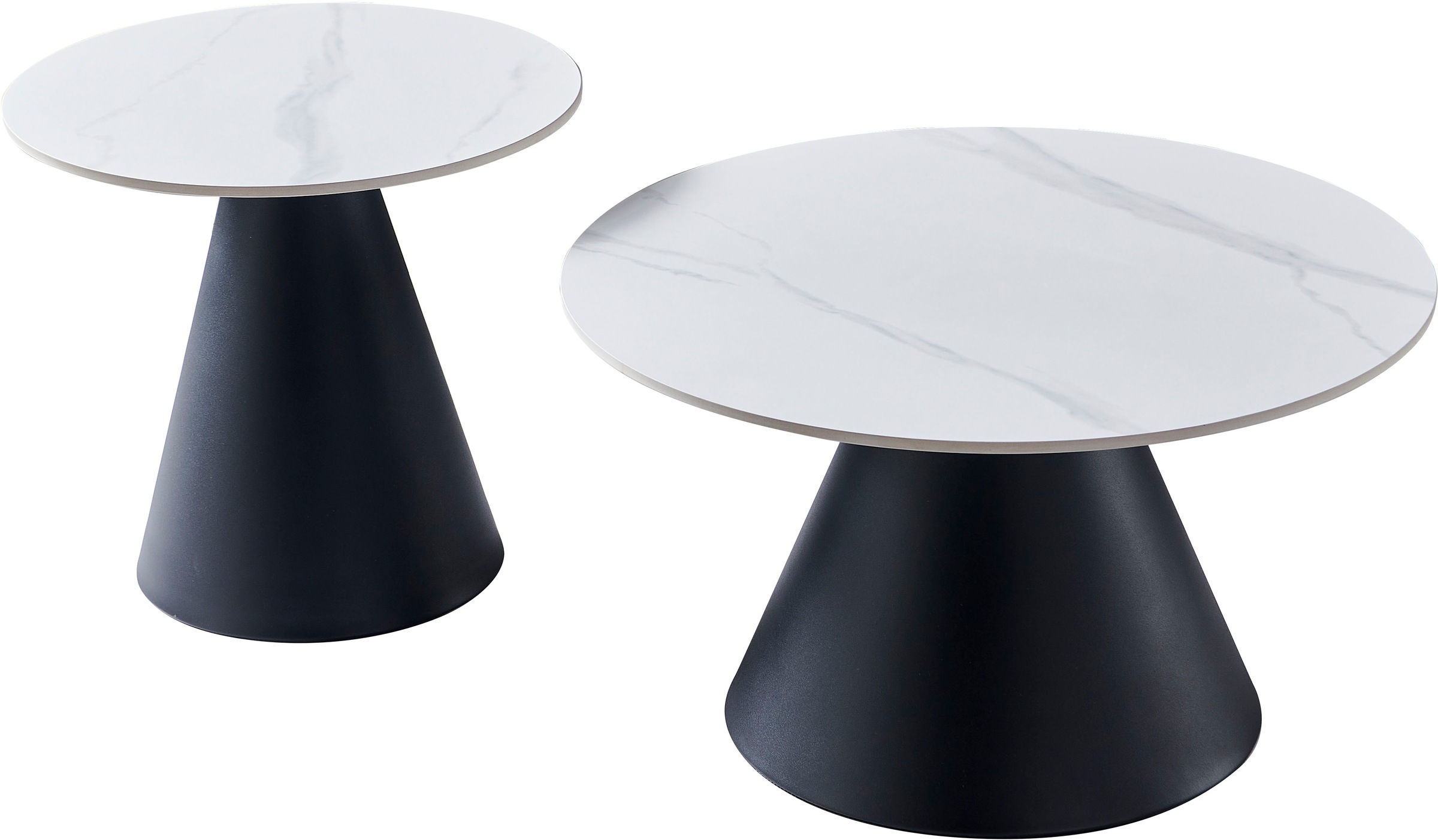 Image of HELA Couchtisch "DUSTIN" Set, 2 Stk. tlg. 2er Set Couchtisch; rund; Sintered Stone; Gestell kegelförmig