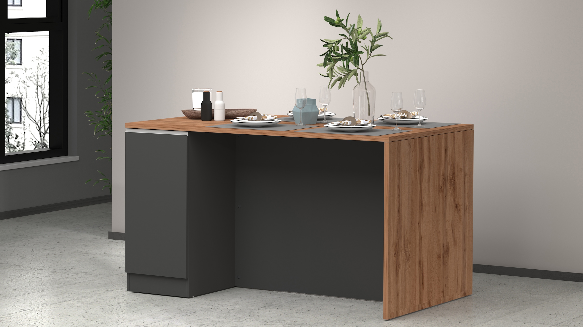 KOCHSTATION Ilot de cuisine »Sole,Kochinsel,Küchenarbeitsblock,Inselküche,Arbeitsinsel« Breite 160 cm mit 2 Türen,4 Fächer, Arbeitsplatte, Aluminiumgriff