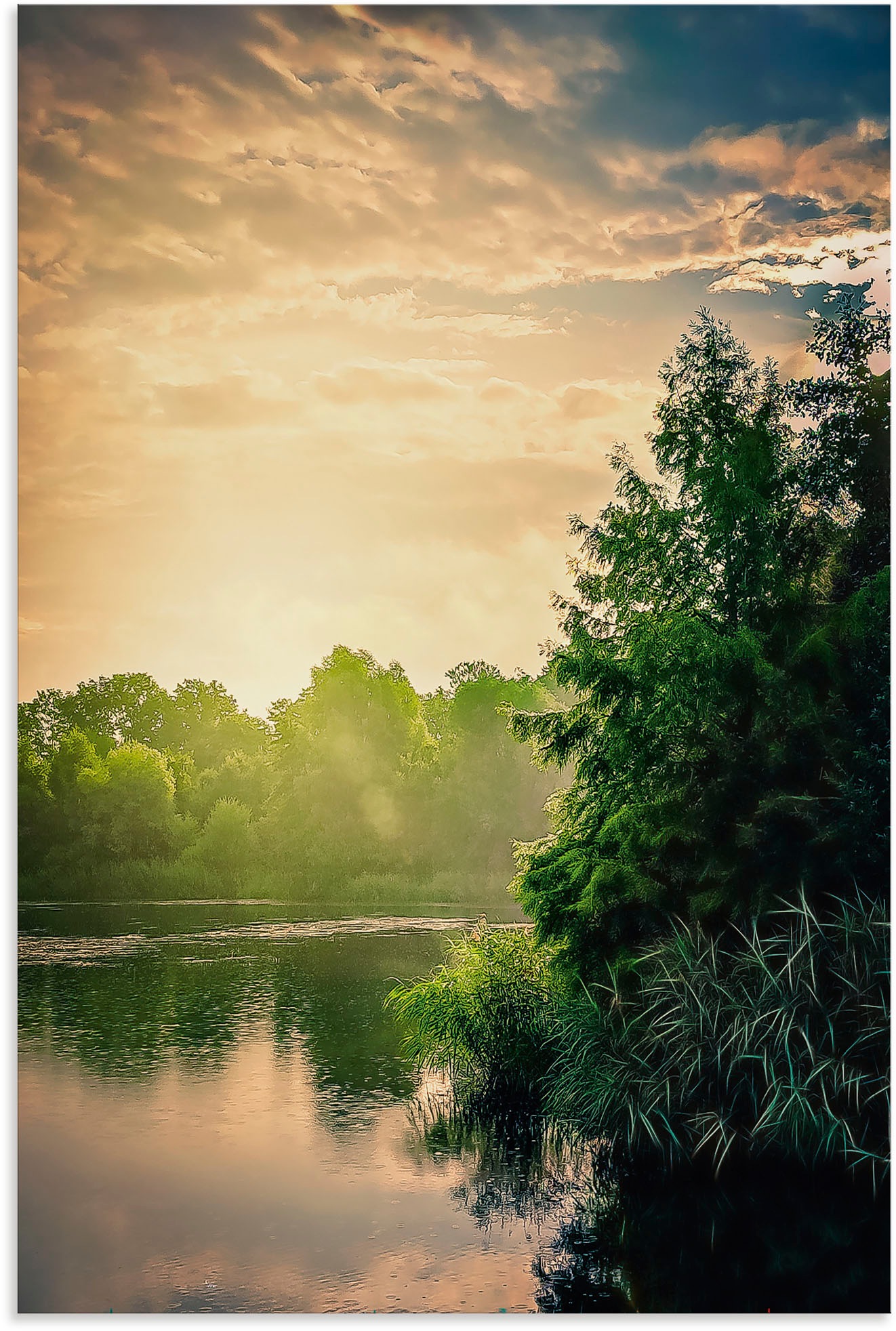Image of Artland Wandbild »Waldsee, Sonnenlicht und Morgennebel«, Seebilder, (1 St.), in vielen Grössen & Produktarten - Alubild / Outdoorbild für den Aussenbereich, Leinwandbild, Poster, Wandaufkleber / Wandtattoo auch für Badezimmer geeignet bei Ackermann Versan