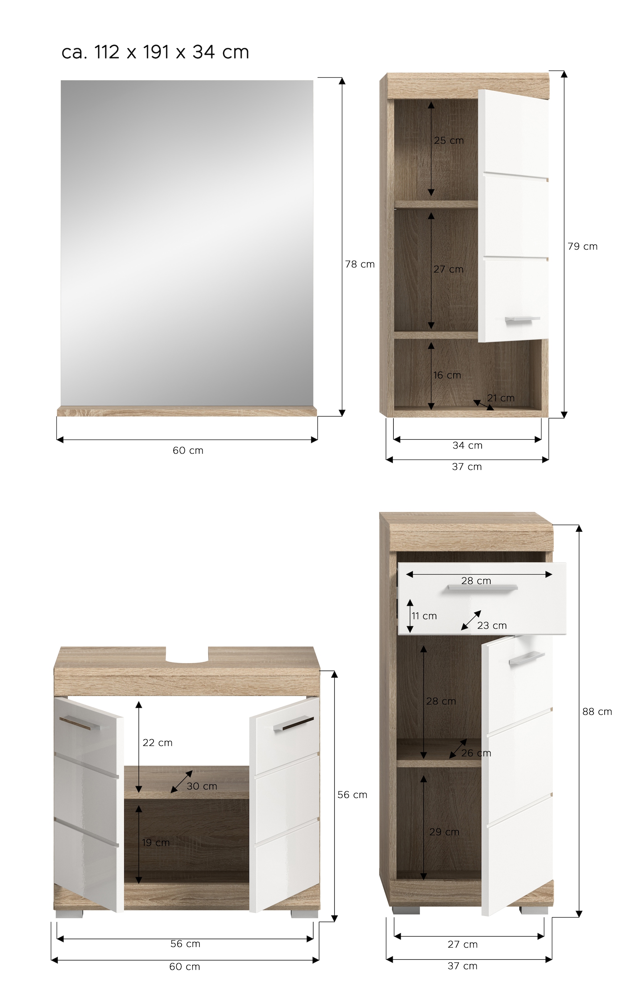 welltime Ensemble de meubles de salle de bain »Siena, 4 teilig, bestehend aus:« Set, TOPSELLER!, 4 cuis tlg.