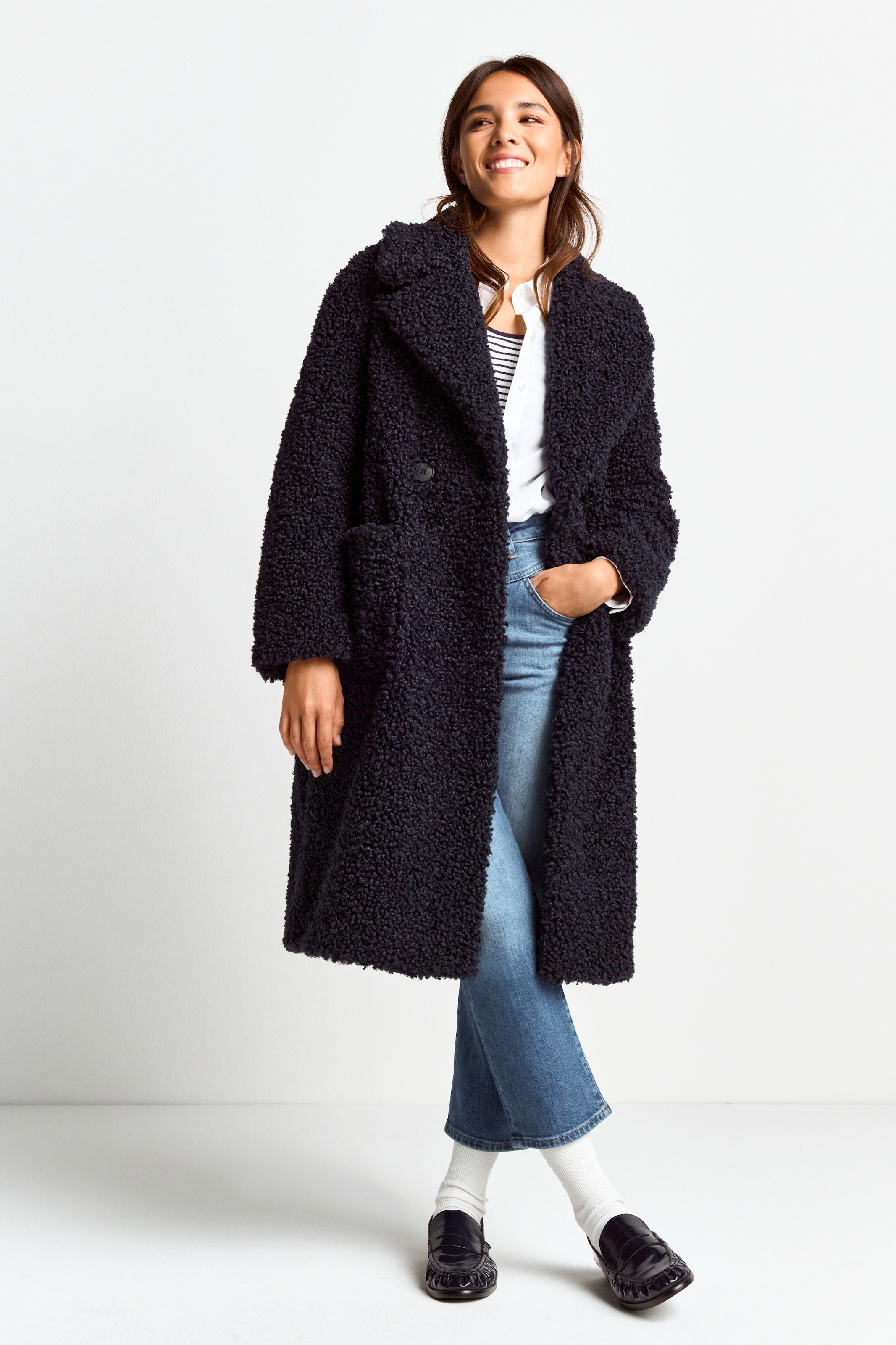RICHROYAL Fellimitatmantel, im Teddyfell-Look