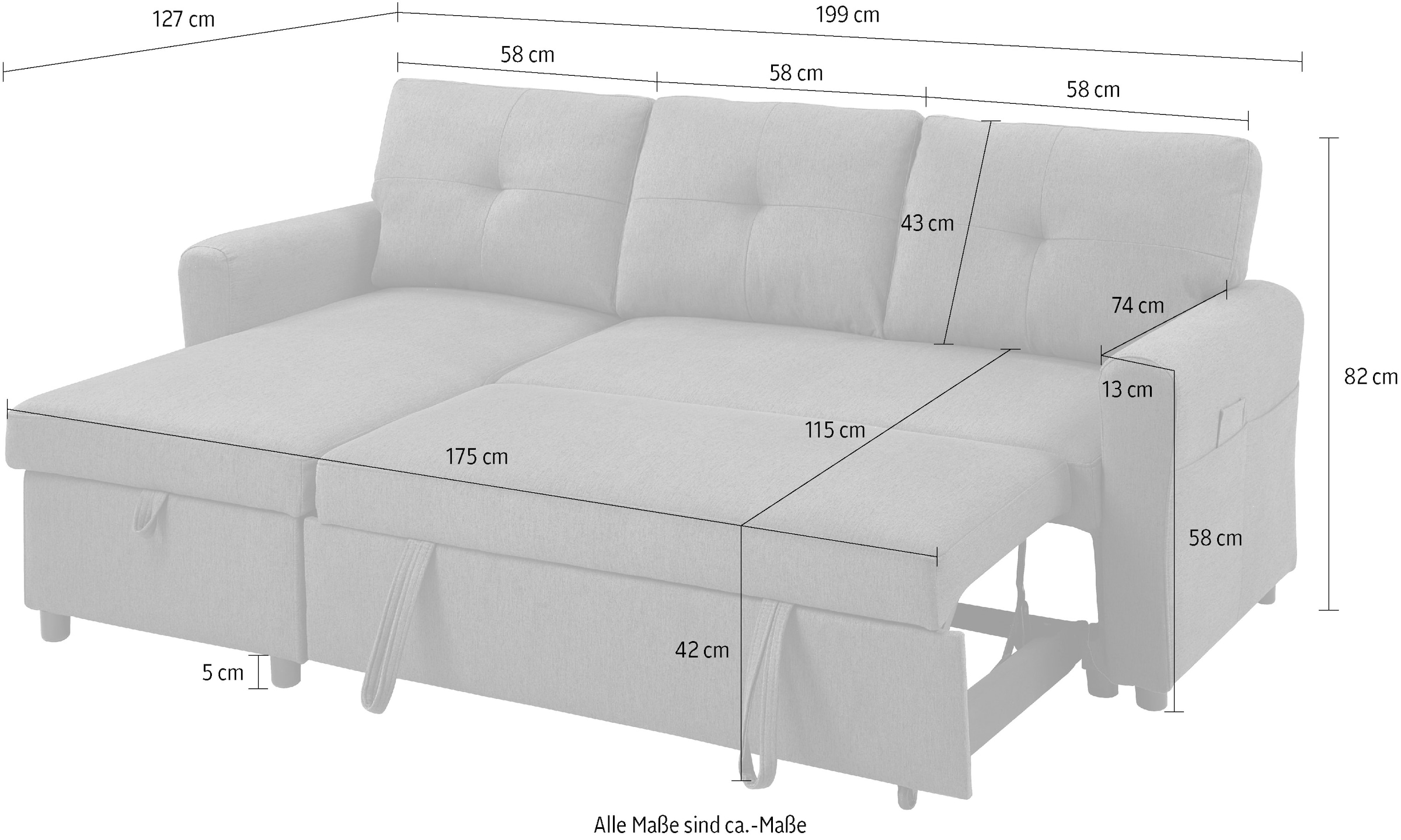 ATLANTIC home collection Schlafsofa »Gustavo L-Form«, mit Schlaffunktion, Stauraum & seitlichen Taschen