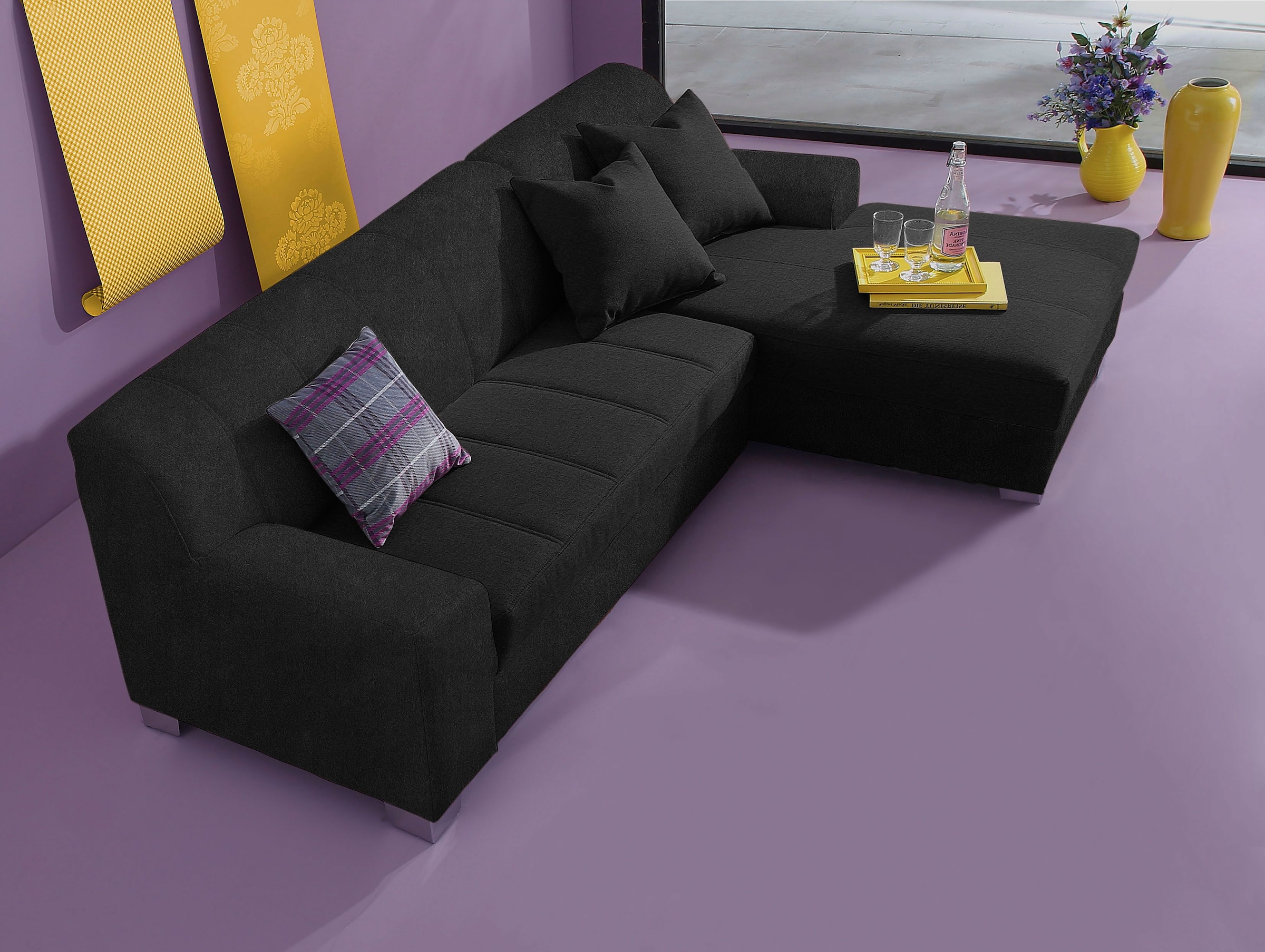Image of Polyester Bezug Ecksofa "Anzio, elegant und gemütlich, Breite 239cm, L-Form" wahlweise mit Bettfunktion