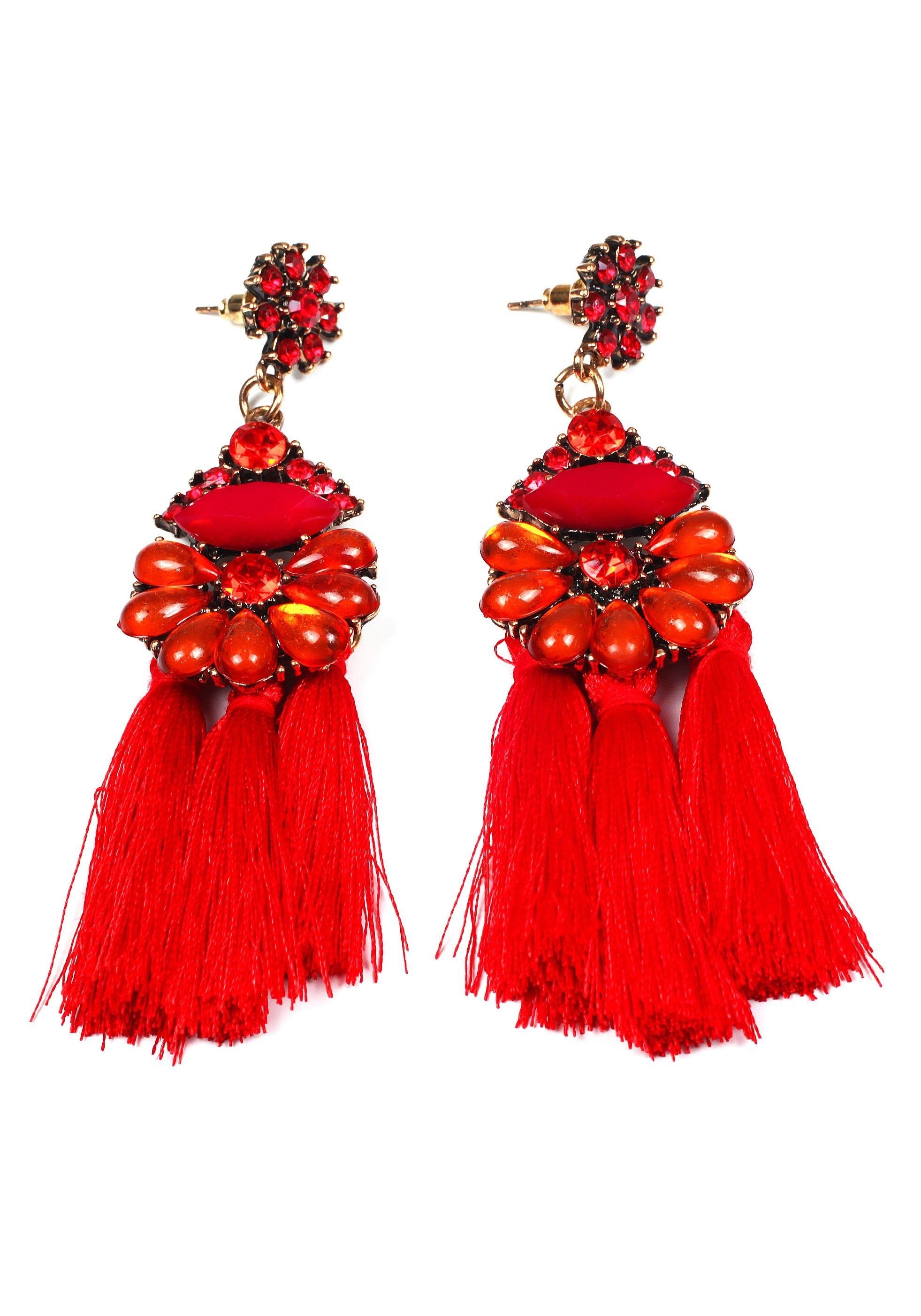 Image of J.Jayz Paar Ohrstecker »Quasten, rot«, mit Acrylperlen und Glassteinen bei Ackermann Versand Schweiz
