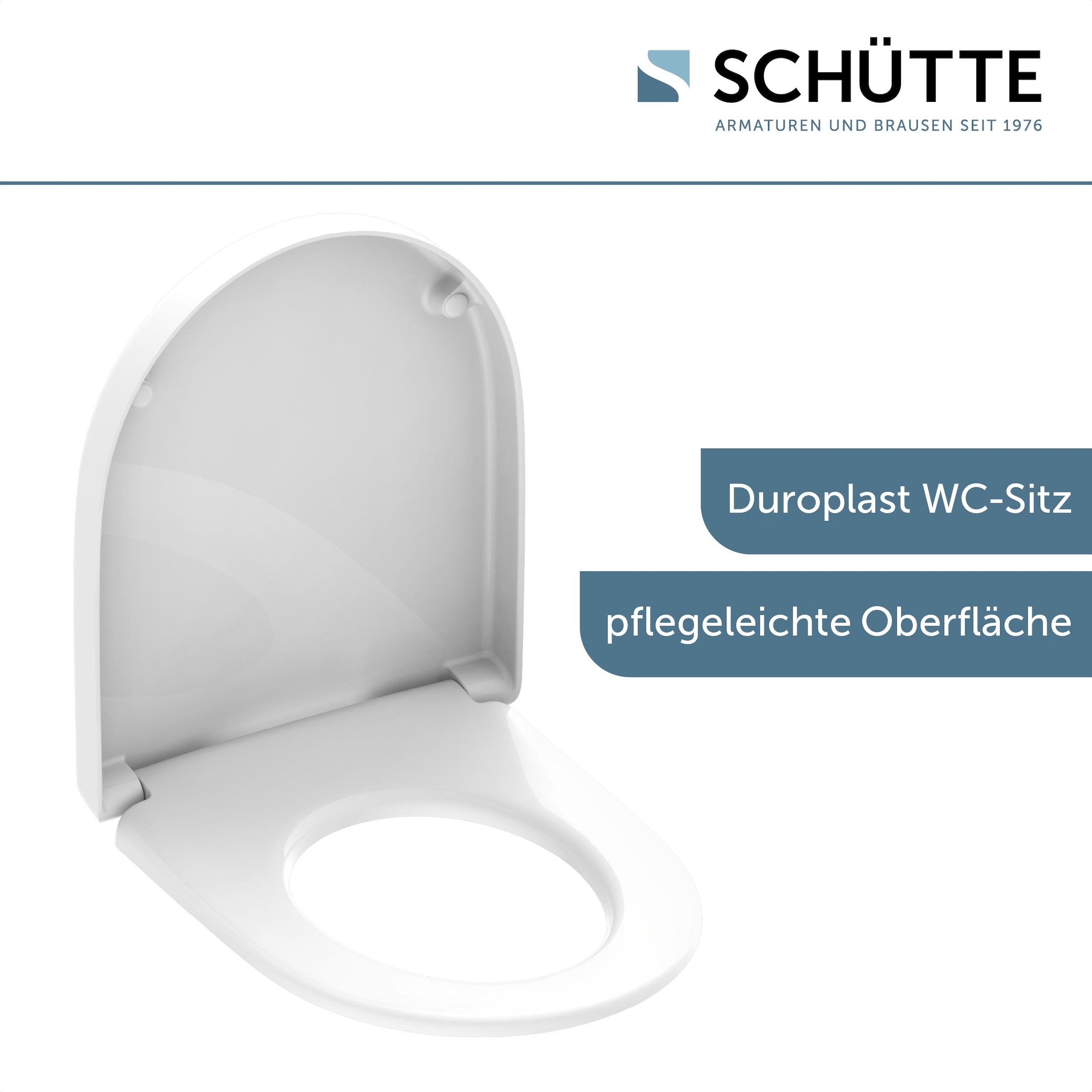 Schütte Siège de WC »Duroplast, WHITE D-Form PRO 7« Abattant WC, matériel de fixation, notice de montage,  Avec descente automatique et fermeture rapide