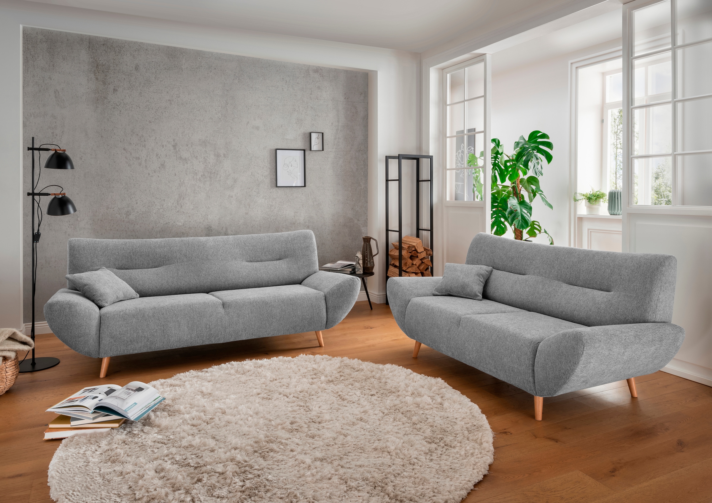 Image of Home affaire Polstergarnitur "Drago, modern und zeitlos, aktuelle Formensprache, komfortabel" Set, 3-Sitzer und 2-Sitzer, 2 Stk. tlg. als Sessel/Polsterecke erhältlich, versch. Stoffe, inkl. 2 Zierkissen