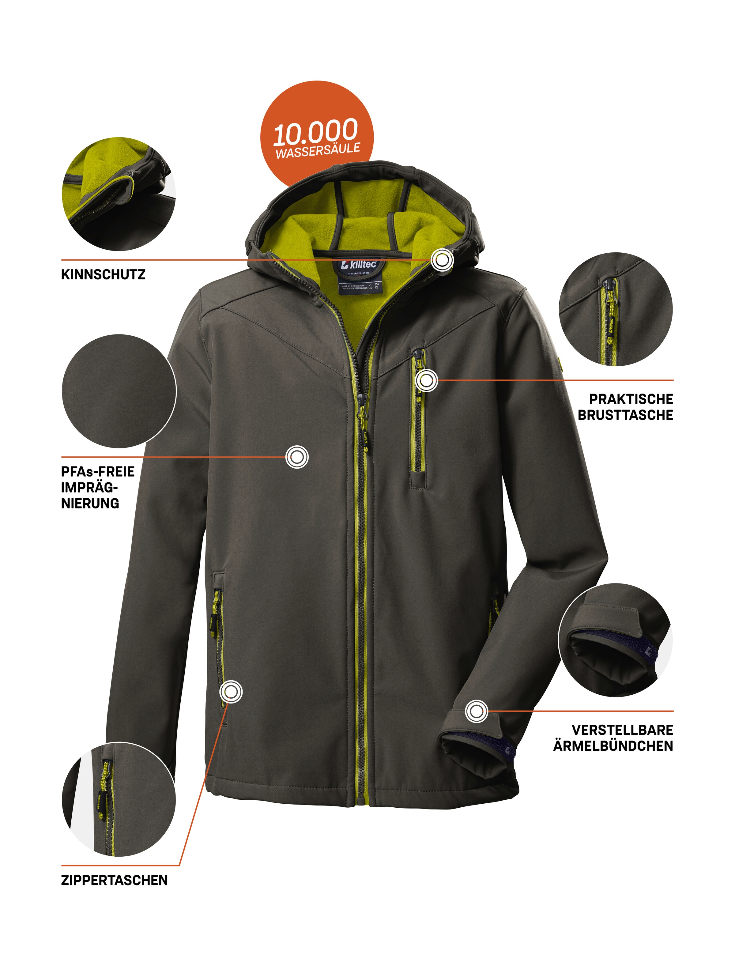 Killtec Softshelljacke »Boys Softshelljacke«, Wasserabweisende Softshelljacke mit Kapuze, Fleece und PFAs-frei