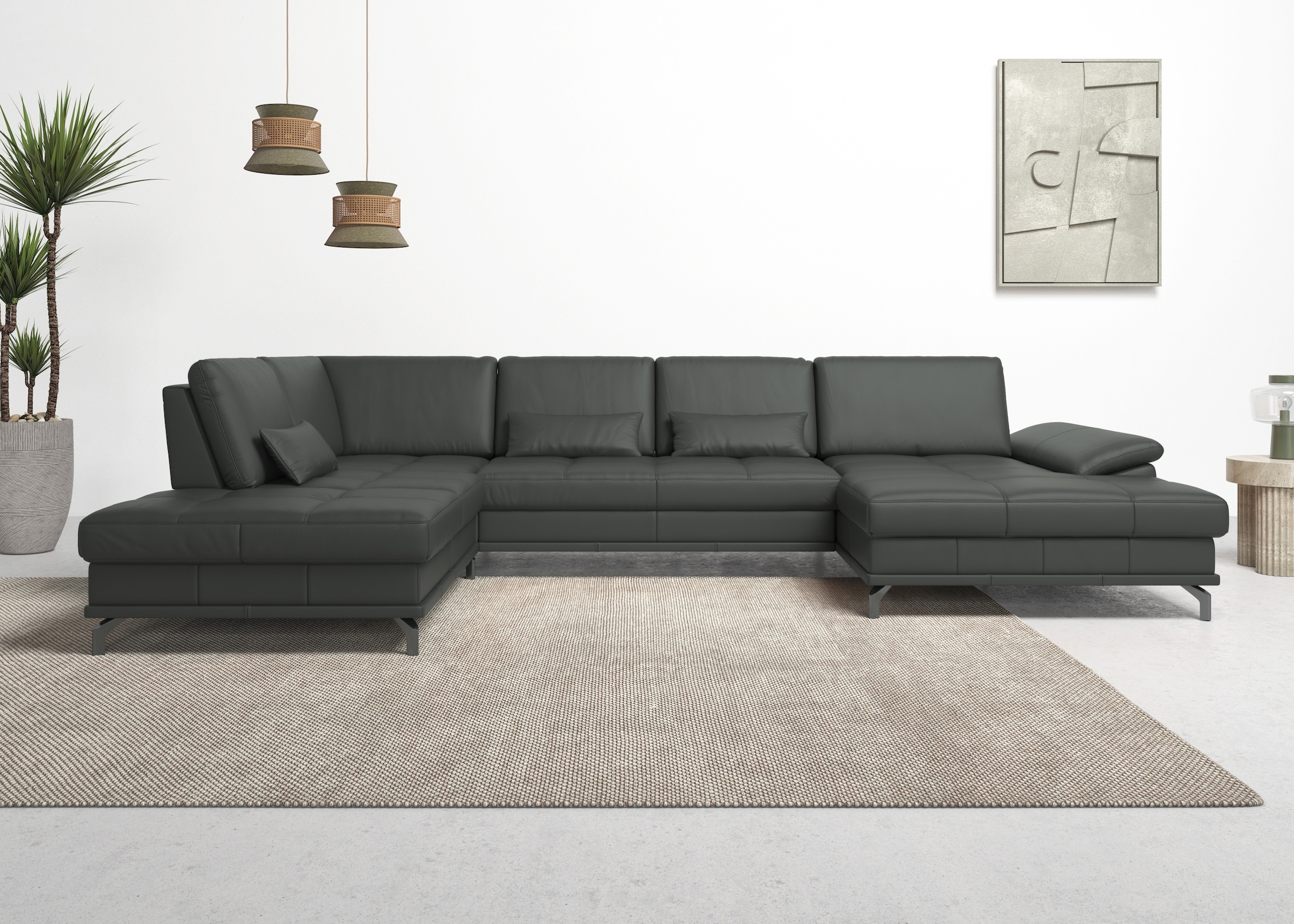 GOODproduct Wohnlandschaft »Costello U-Form, Sitztiefen- & Armteilverstellung, 3 Nierenkissen« optional Schlaffunktion & Stauraum, Federkern, Leder