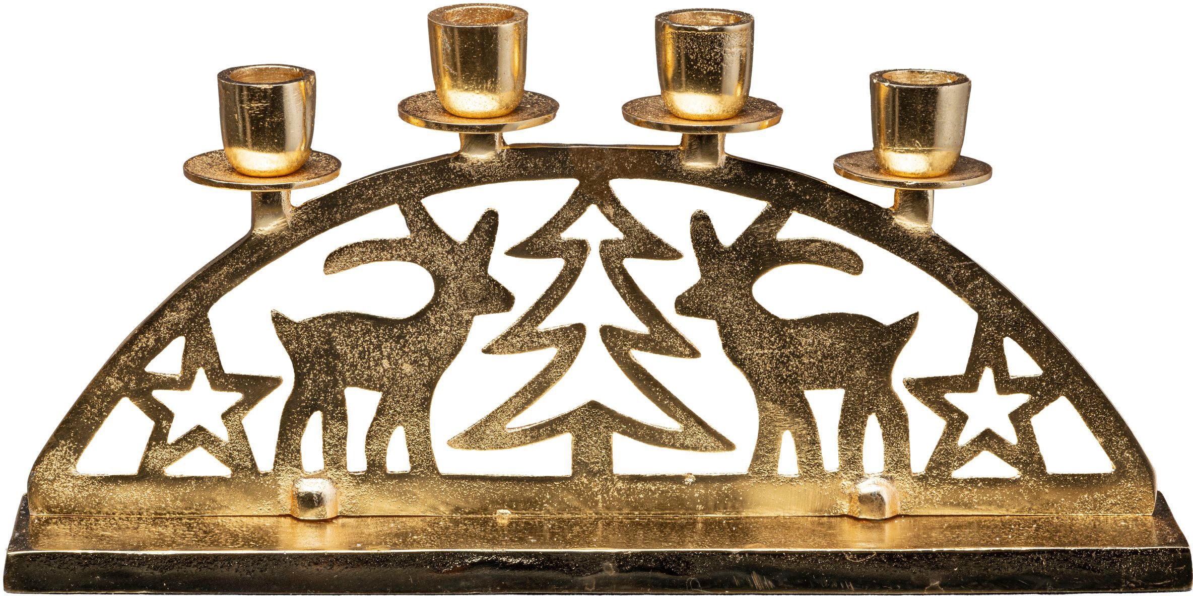 Creativ deco Kerzenhalter »Adventsleuchter Weihnachtslandschaft«, (1 St.), Stabkerzenhalter, Weihnachtsdeko, Breite ca. 35 cm, 4-flammig