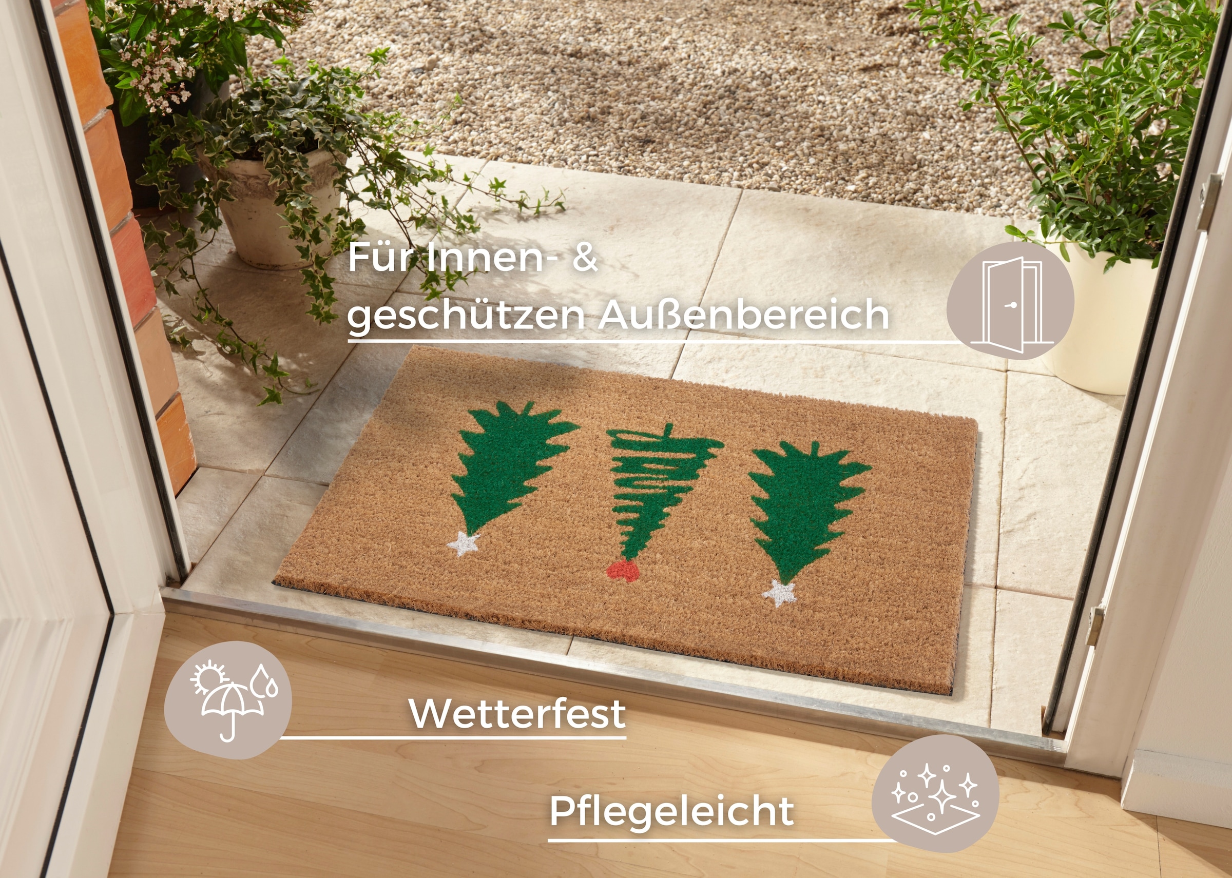 HANSE Home Fussmatte »Mix Mats Kokos Decorated Pine Trees«, rechteckig, 15 mm Höhe, Weihnachten, Schmutzfangmatte, Outdoor, Rutschfest, Innen, Kokosmatte