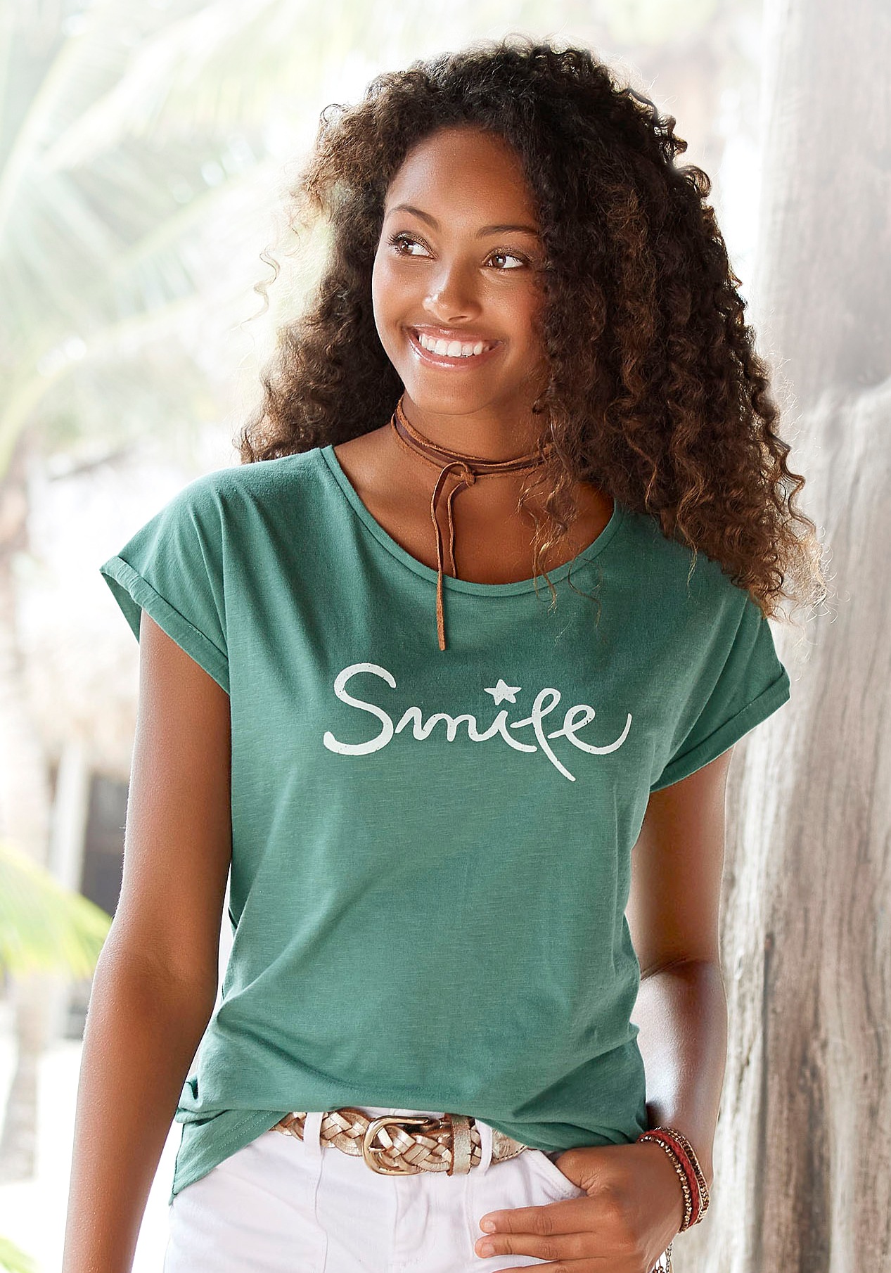 Image of Beachtime T-Shirt, mit modischem Sprüche Frontdruck "Smile" bei Ackermann Versand Schweiz