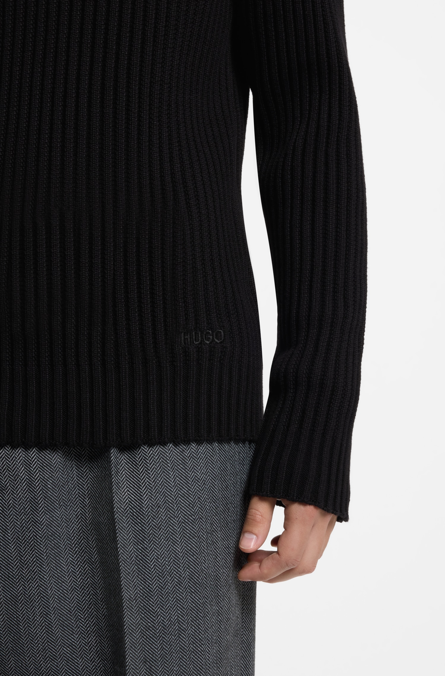 HUGO Pull en tricot »Sribban« en coton, coupe décontractée
