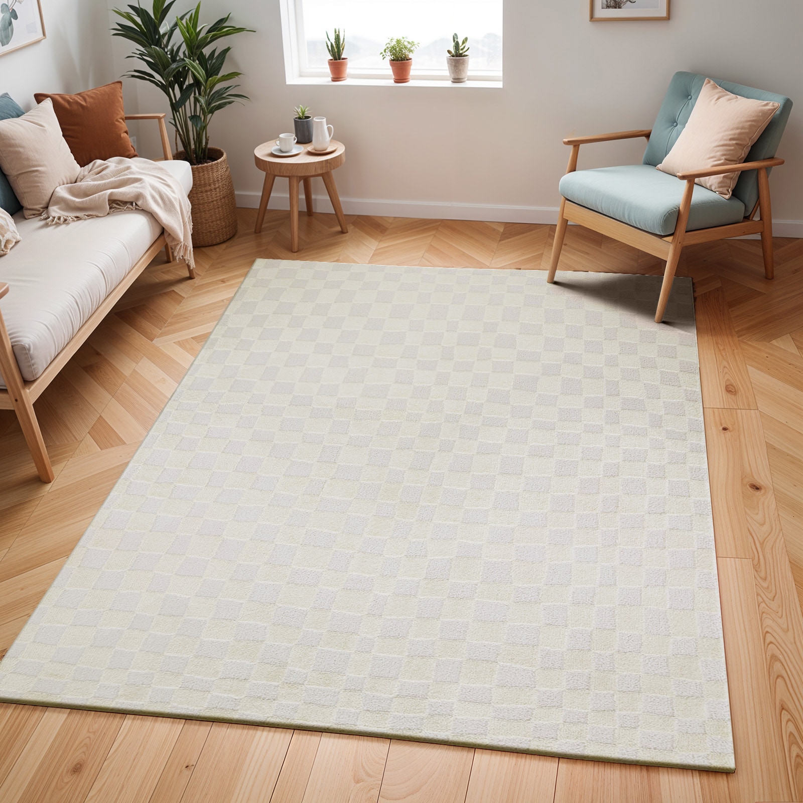 Image of Livabliss Teppich "GIJON" rechteckig 14 mm Höhe Skandinavischer Teppich, Modernes Karo Design, Kurzflor, Wohnzimmer