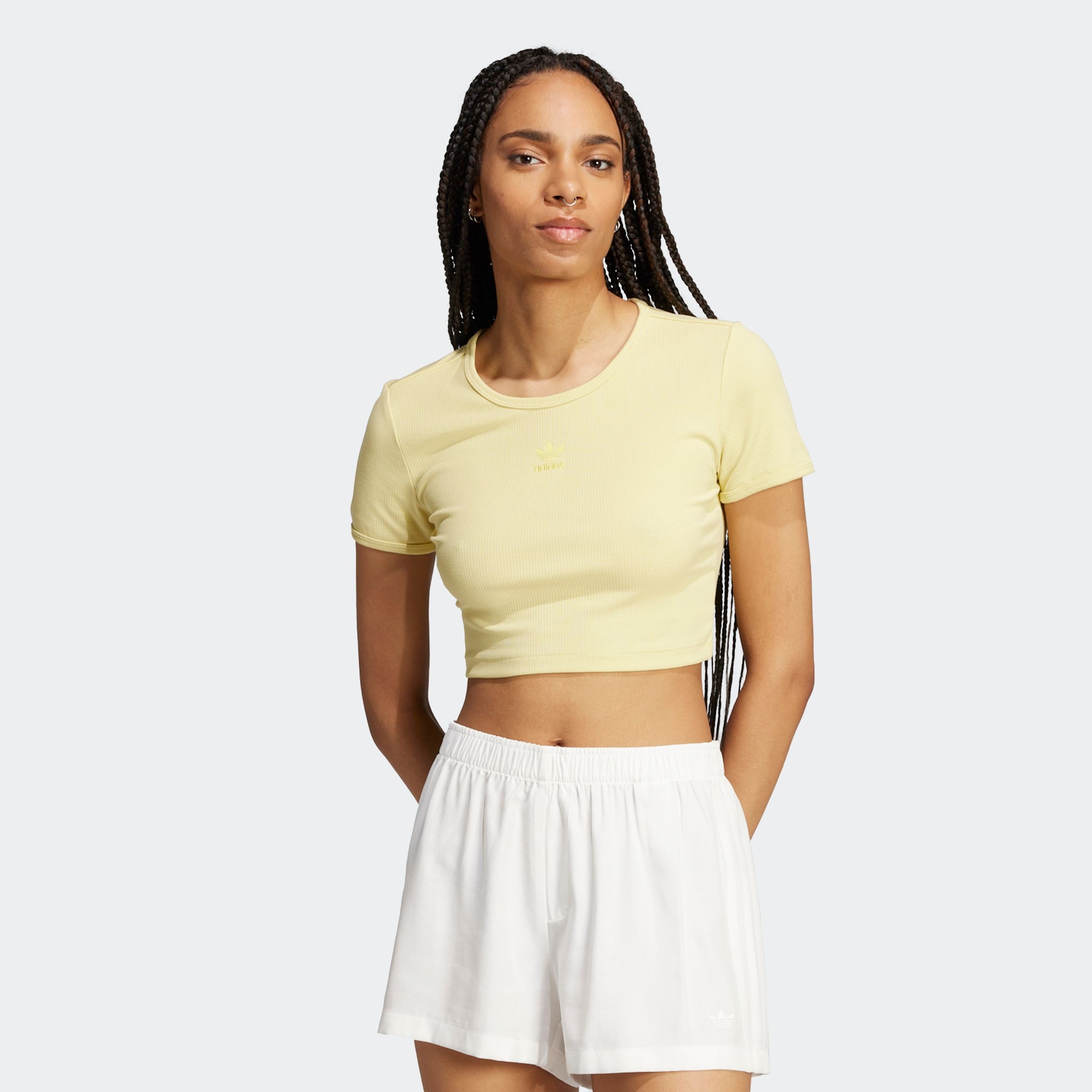 Image of adidas Originals T-Shirt "ESSENTIALS RIBBED CROP" figurbetonte Passform, schmaler Schnitt, kürzerer Schnitt