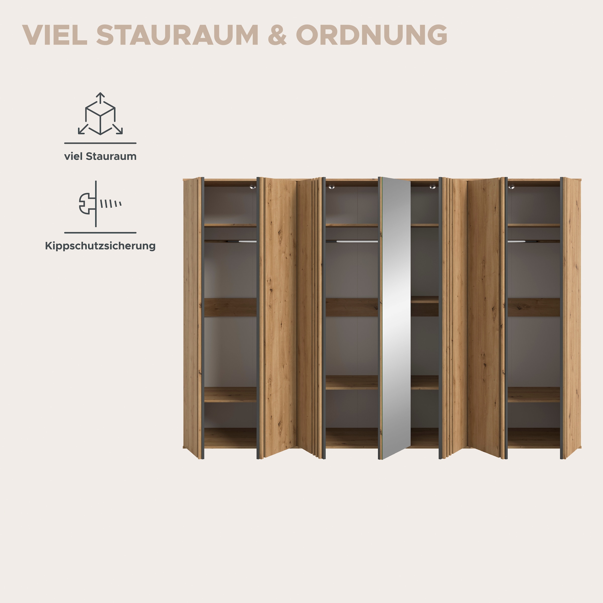 Home affaire Set d'armoires »ALVA, Breite 240 cm, Paneeloptik, Schlafzimmerschrank, Kleiderschrank« wähle den beste Schrank Kombination, individuell platzierbar, 