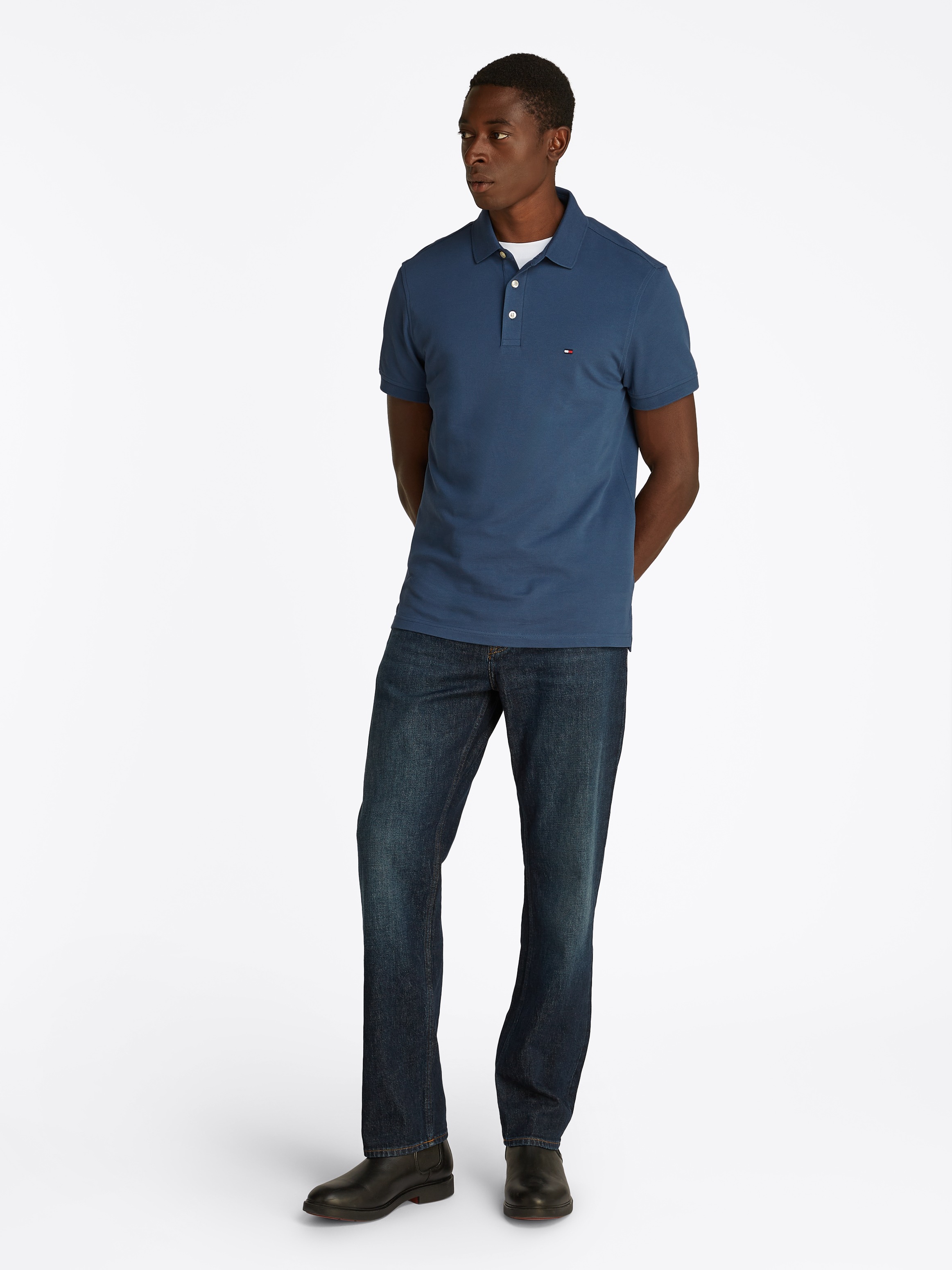 Tommy Hilfiger Poloshirt »1985 SLIM POLO mit Piqué-Struktur und Stickerei«, meliert, casual, slim fit, Baumwollmix, Polokragen