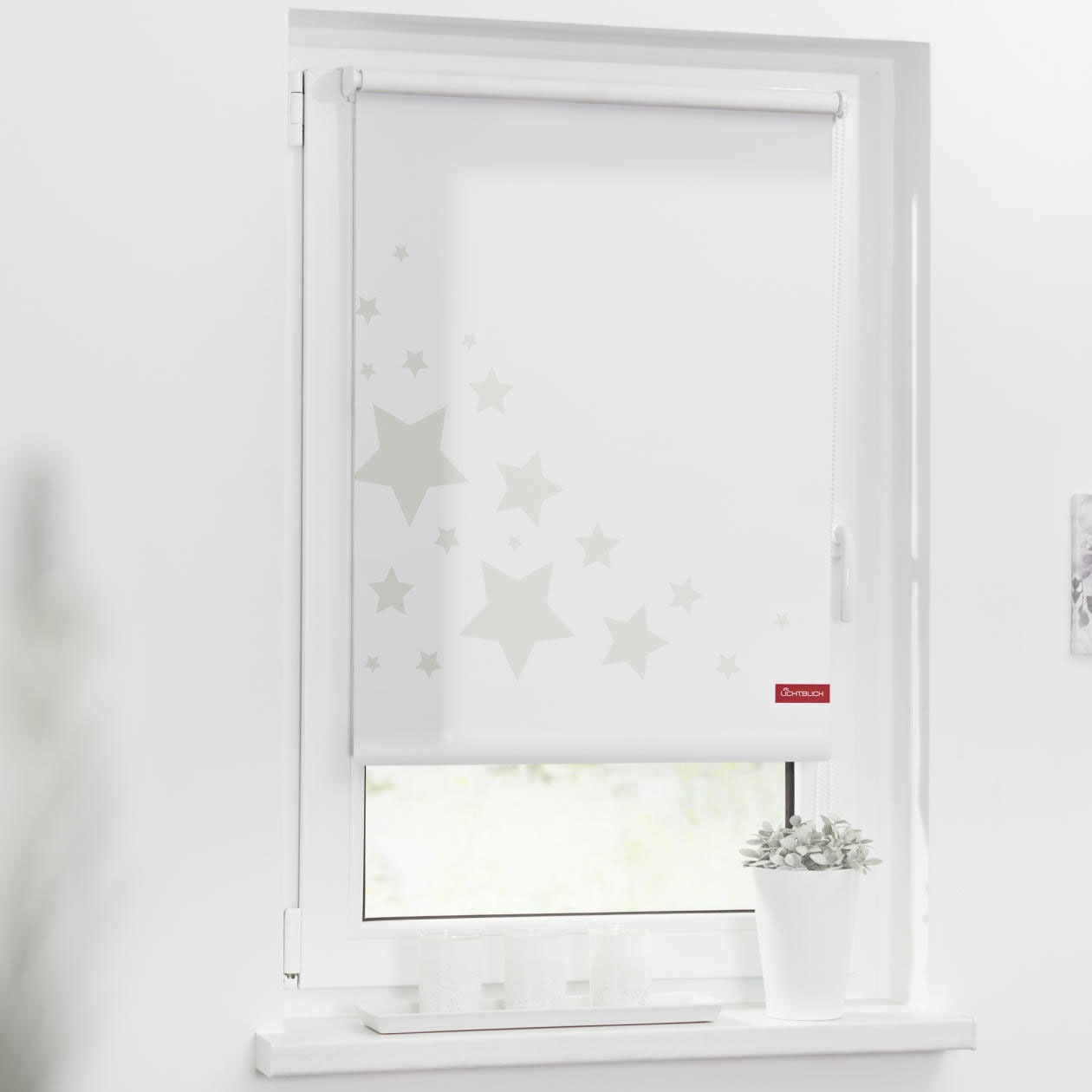 Image of LICHTBLICK ORIGINAL Seitenzugrollo »Rollo Klemmfix, ohne Bohren, blickdicht, Sterne - Grau«, blickdicht, Sichtschutz-Blendschutz, freihängend bei Ackermann Versand Schweiz