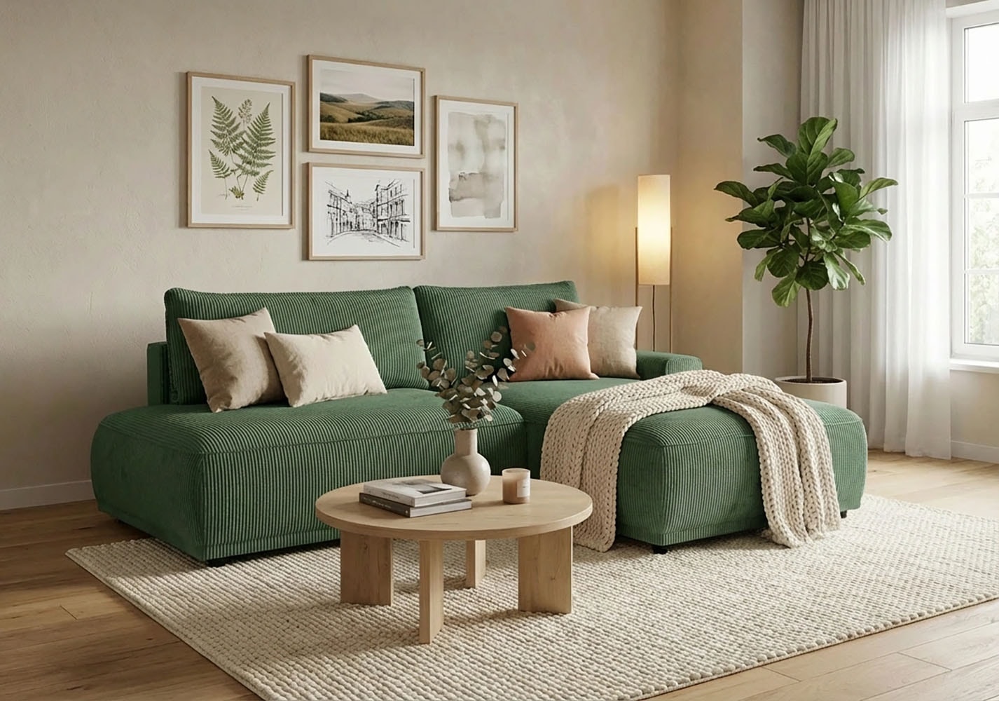 Image of TRENDMANUFAKTUR Ecksofa "Fordon II, Schlafsofa mit Bettkasten, Couch in L-Form, Breite 250 cm" in Cordstoff HYPER, dunkelgrün, Armlehne rechts