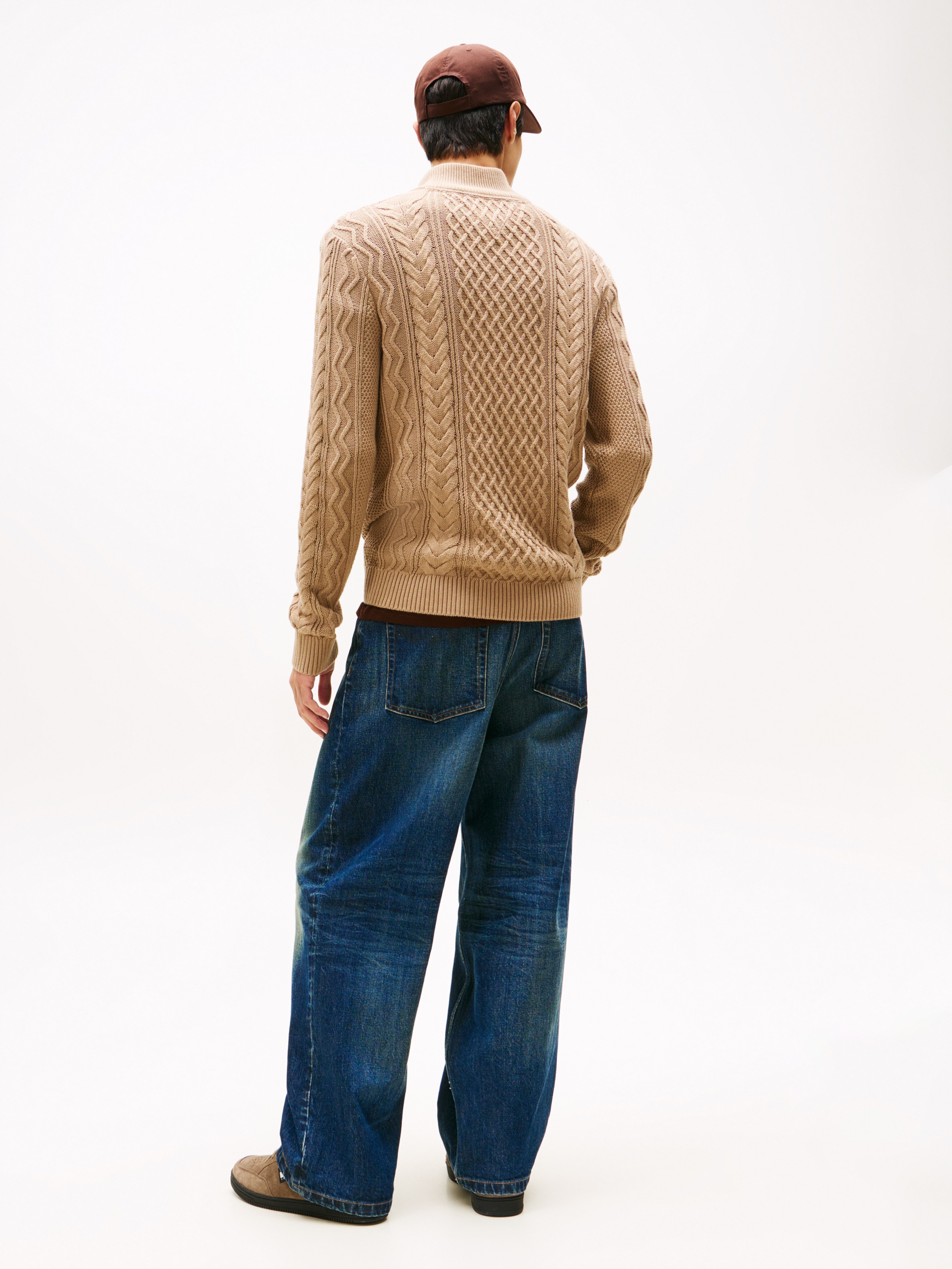 Tommy Jeans Strickpullover, Troyer-Kragen mit Reissverschluss, slim fit, Zopfstrick-Muster