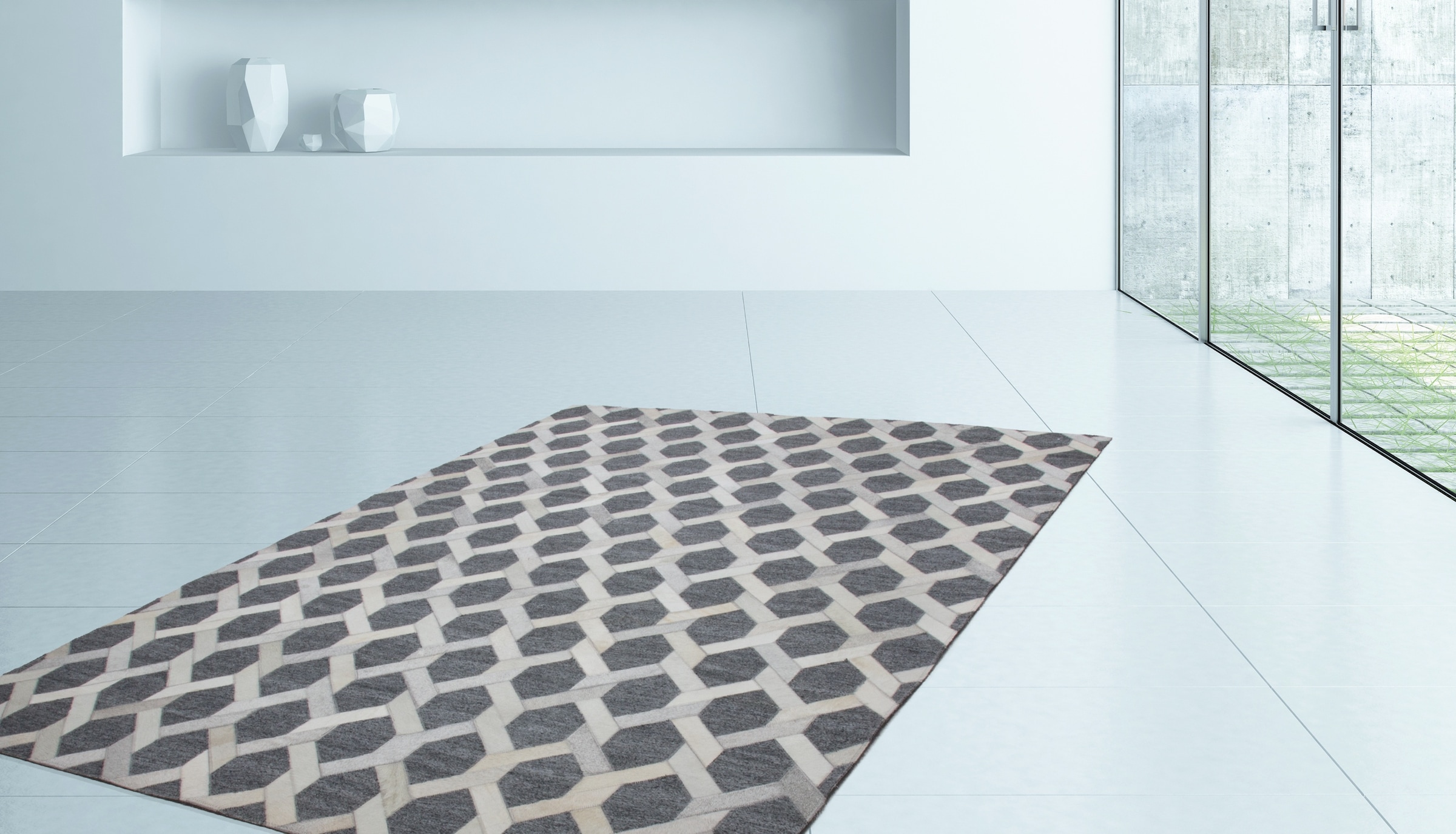 Image of Kayoom Teppich "Chimera 110" rechteckig 11 mm Höhe Materialmix aus Viskose und Leder, handgefertigtes Unikat